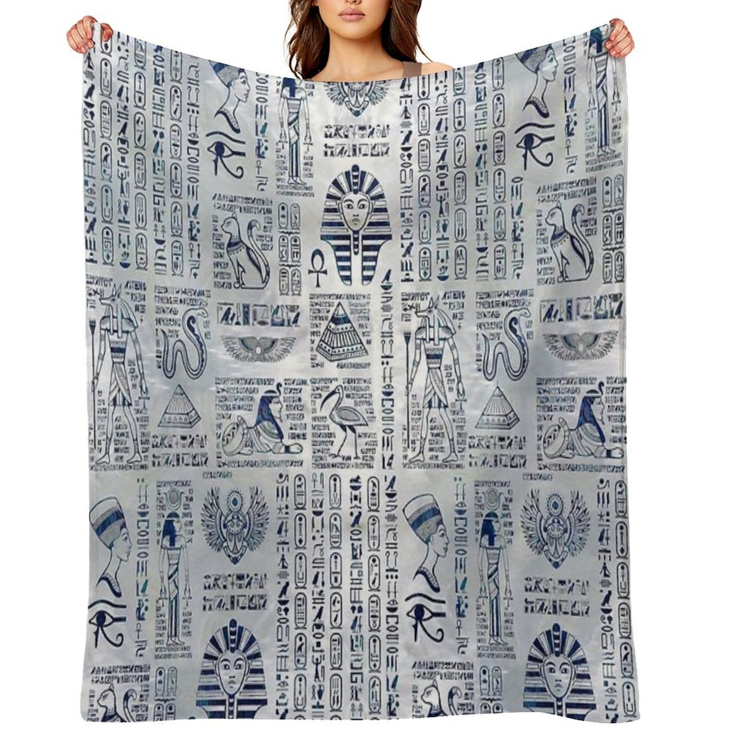Egyptian Hieroglyphs And Deities Abalone on Pearl Plush Throw Blanket