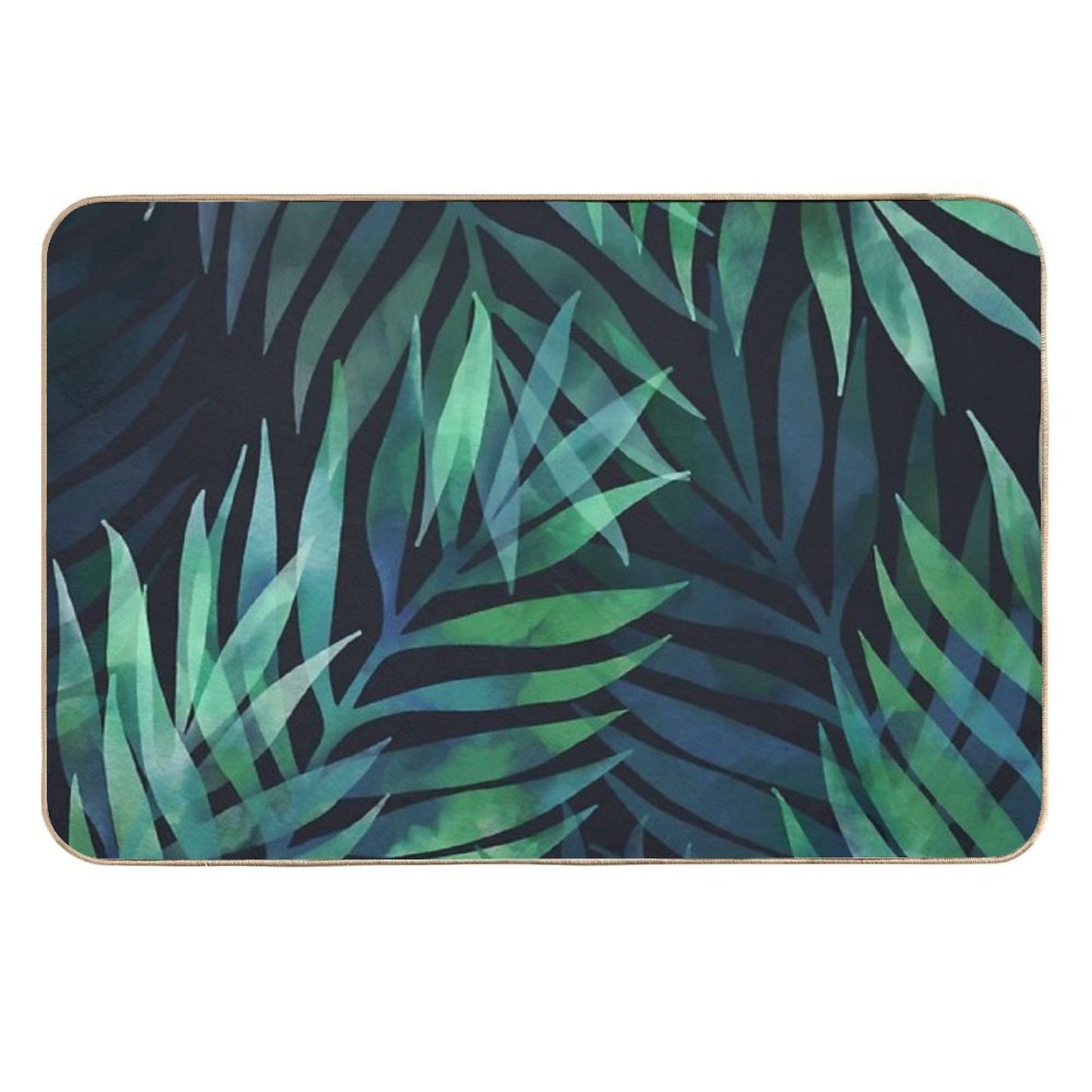 Dark Green Palms Leaves Pattern Slip-Resistant Bath Mat