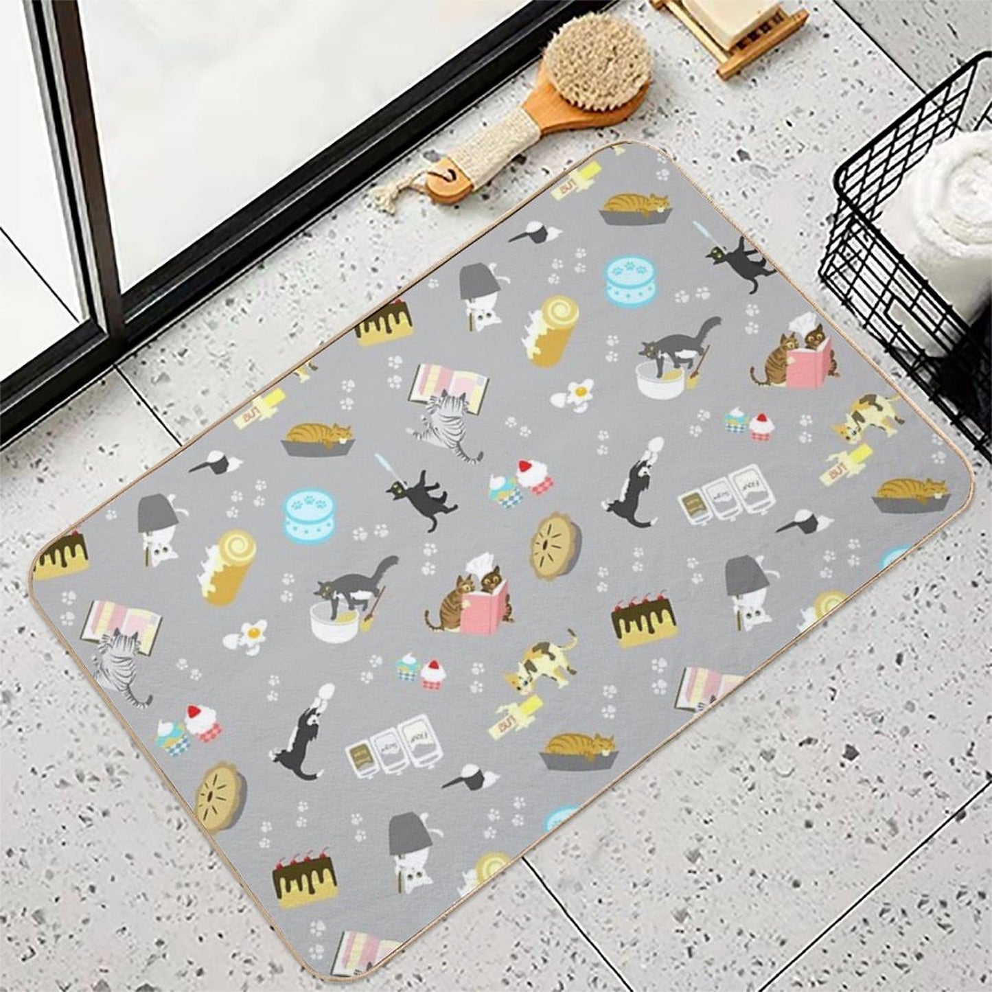 Cats Baking Cakes And Other Sweets, in Grey Durable Bath Mat