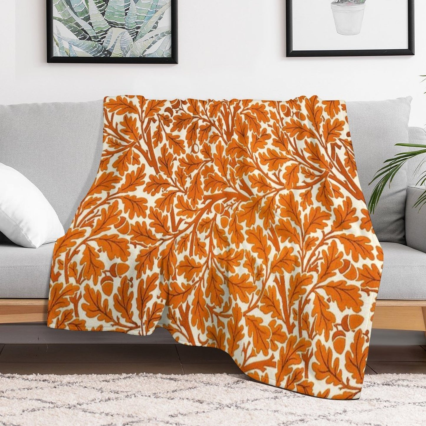 William Morris Oak Leaves, Rust Orange And Cream Gift-ready Throw Blanket