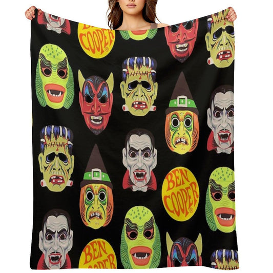 Vintage Halloween Masks Eco-conscious Throw Blanket