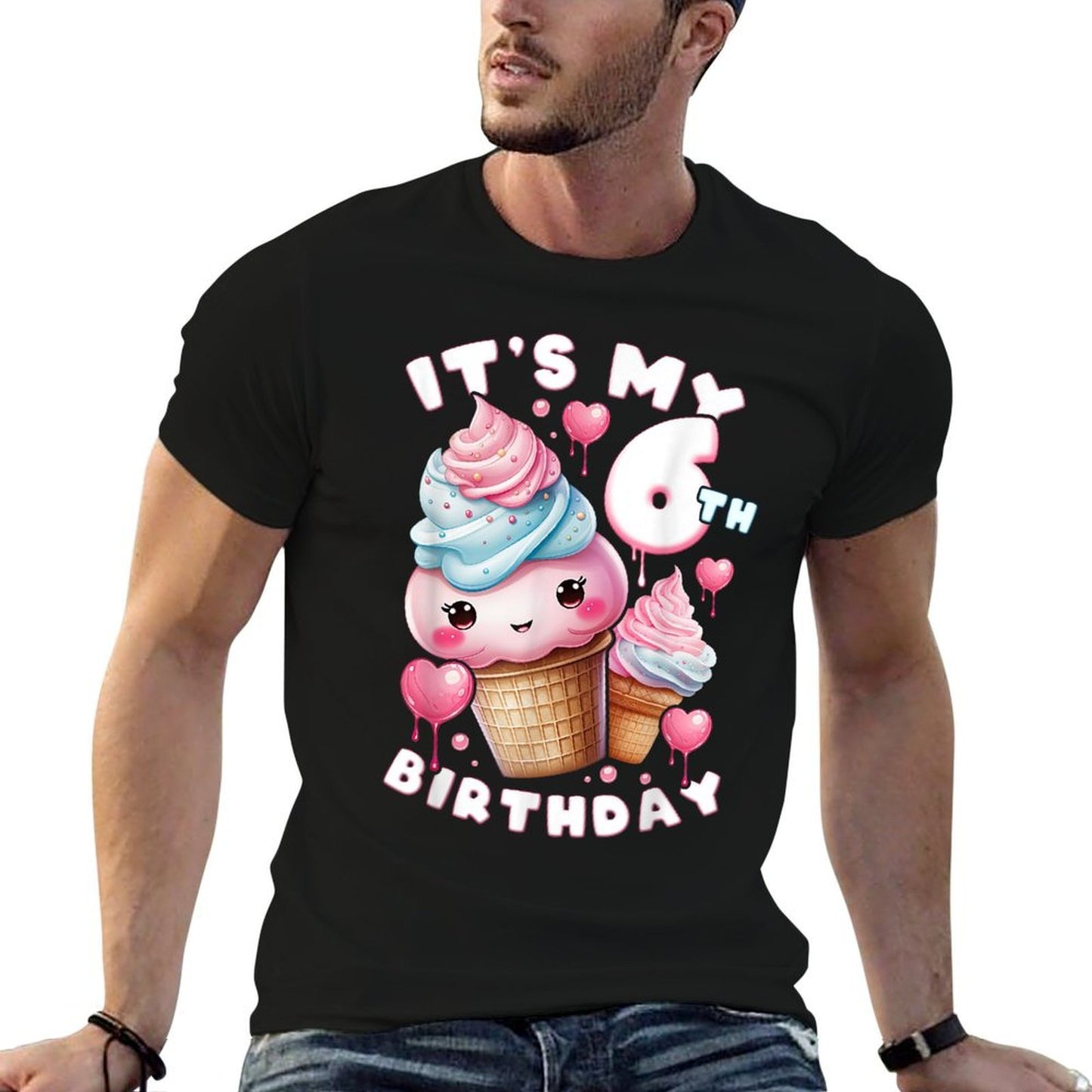 6th Birthday Girl 6 Years, Ice Cream, Number 6 Versatile T-Shirt