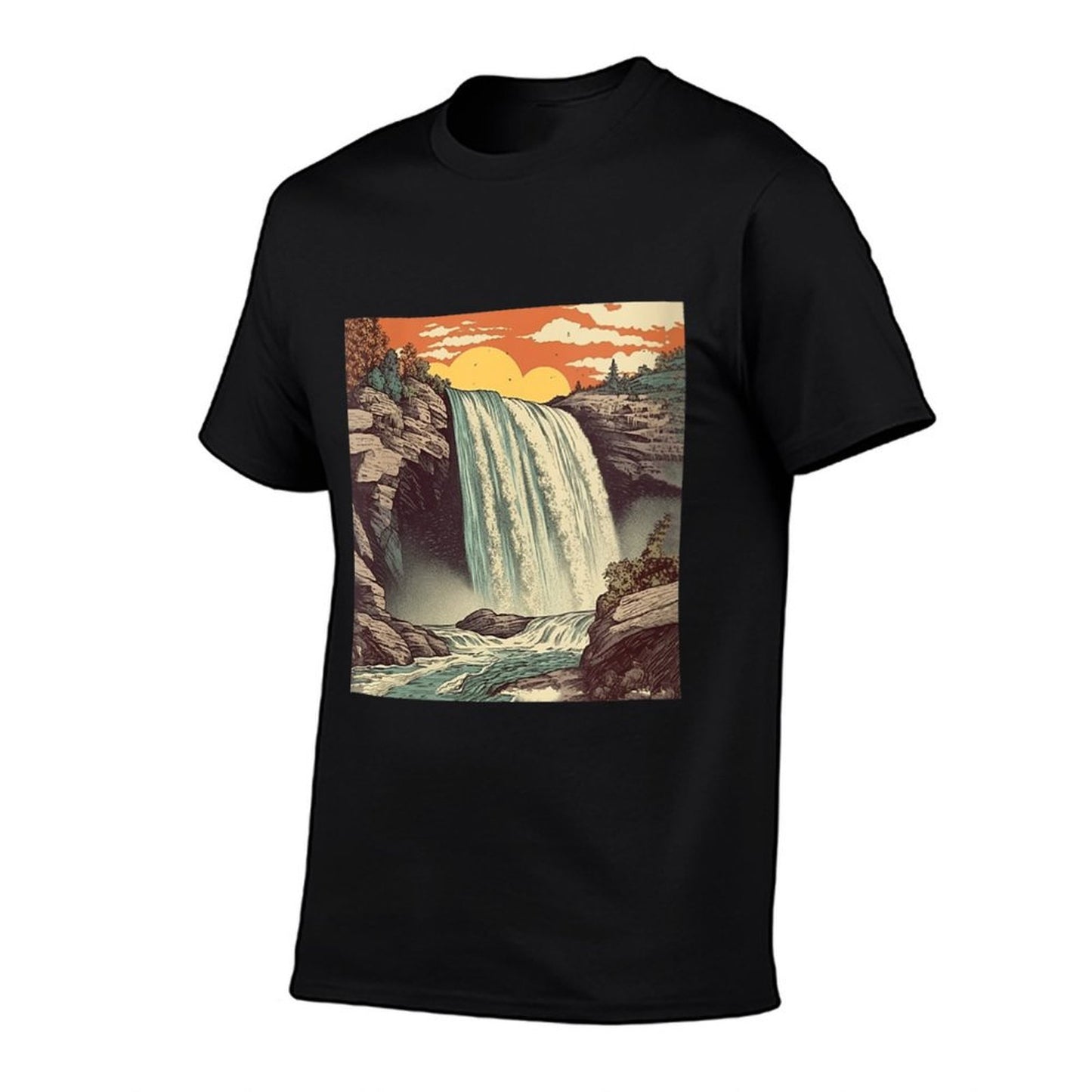 Womens Waterfall Vintage Landscape Graphic Trendy Pattern T-Shirt