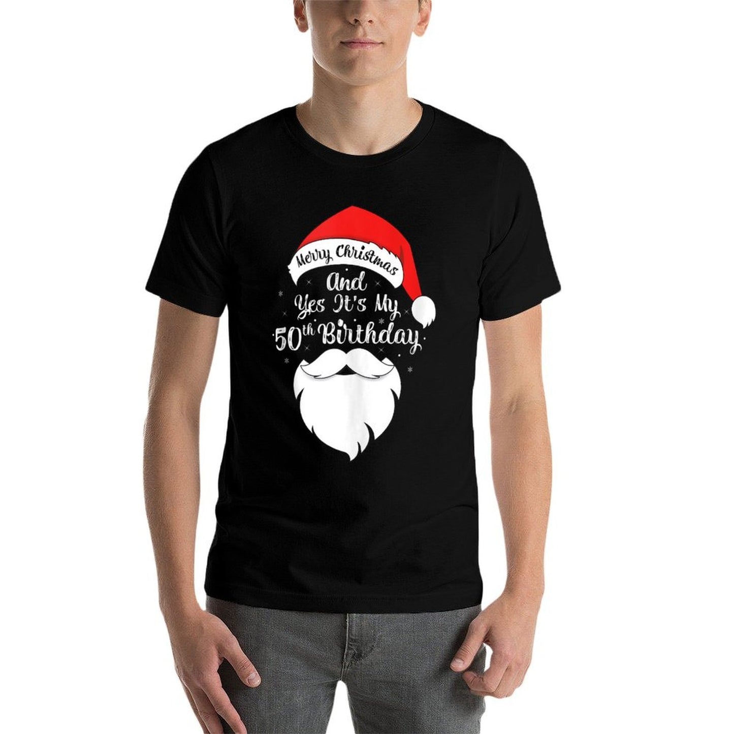 Funny Merry Christmas And Yes It's My 50th Birthday Polyester Blend T-Shirt