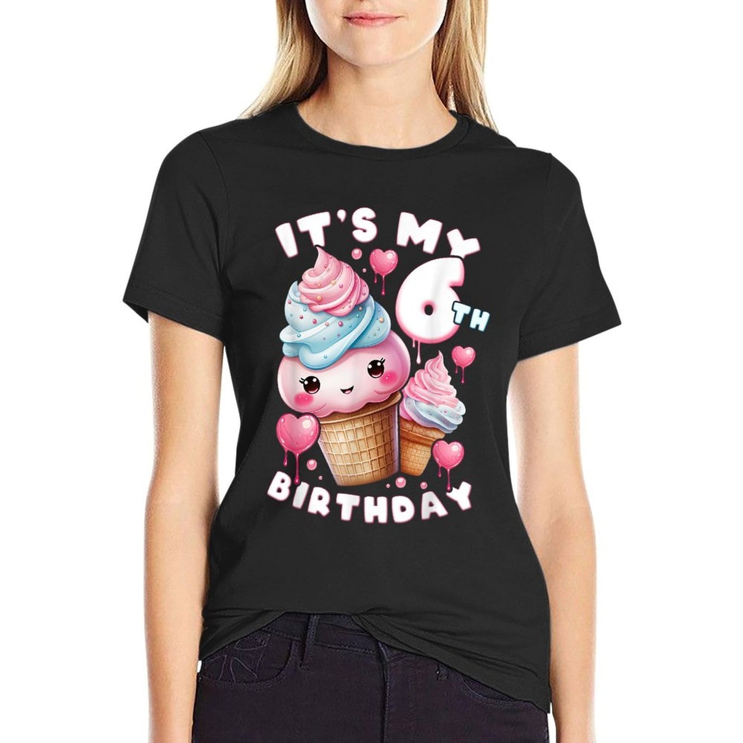 6th Birthday Girl 6 Years, Ice Cream, Number 6 Versatile T-Shirt