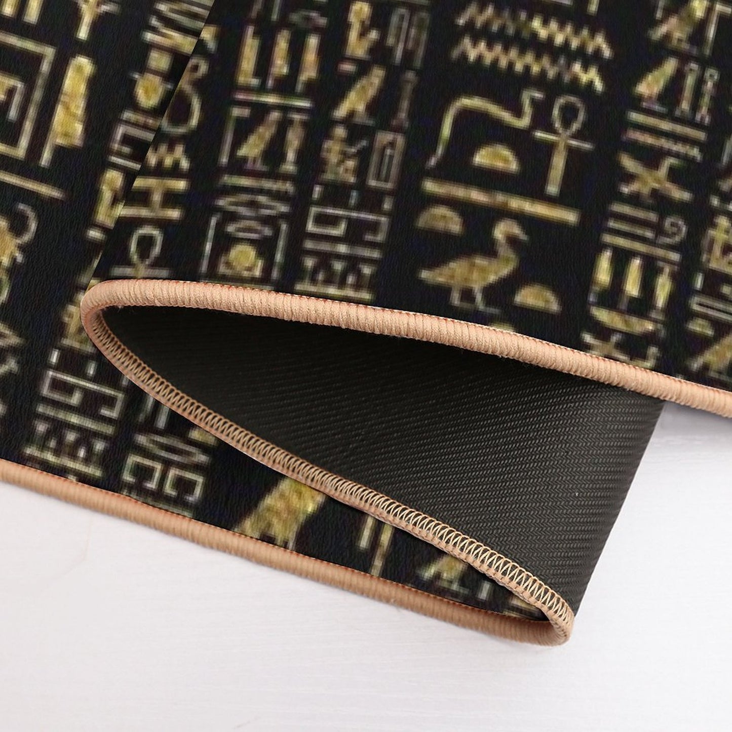 Egyptian Hieroglyphs Vintage Gld on Black Stain-Proof Bath Mat