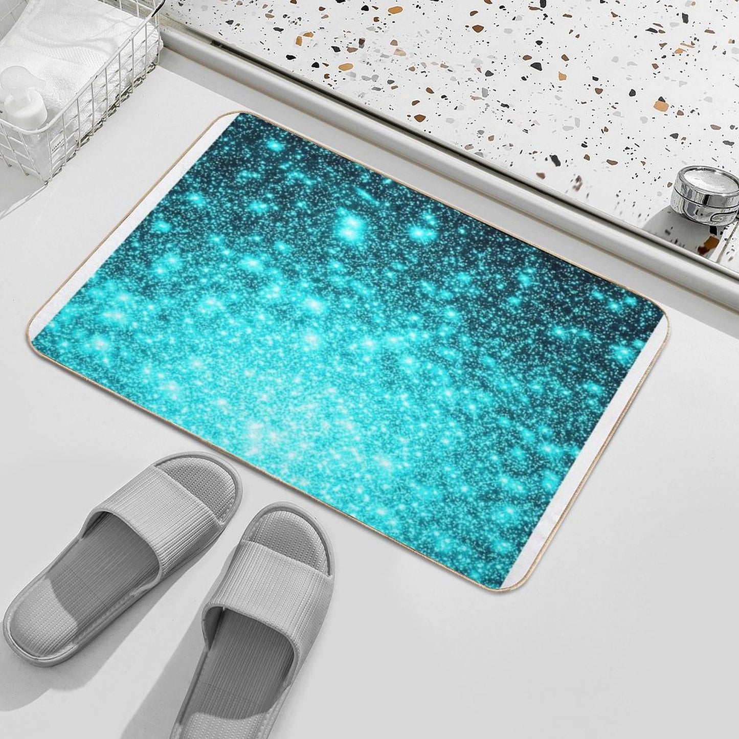 Teal Galaxy Sparkle Stars Ombre Eco-Friendly Bath Mat