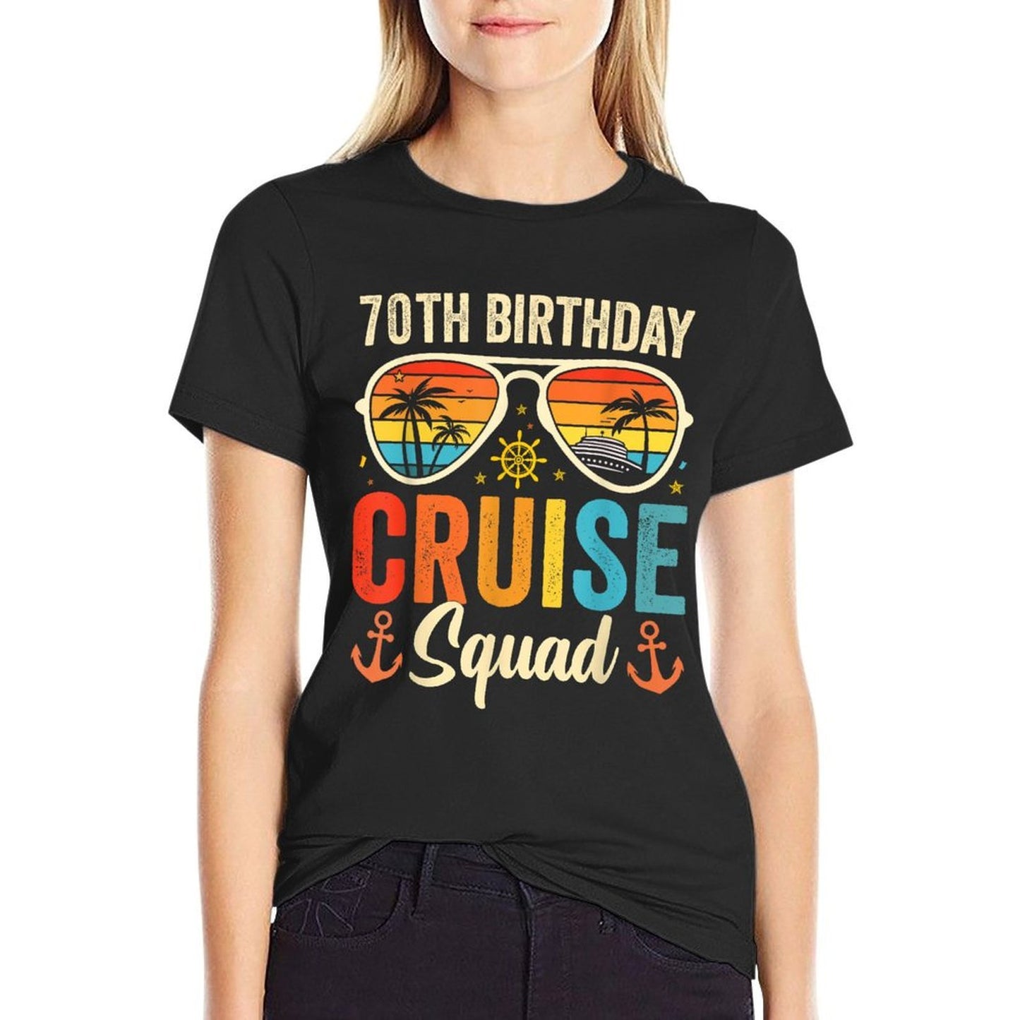 70th Birthday Cruise Squad Gifts 2025 Matching Party Family Cotton T-Shirt