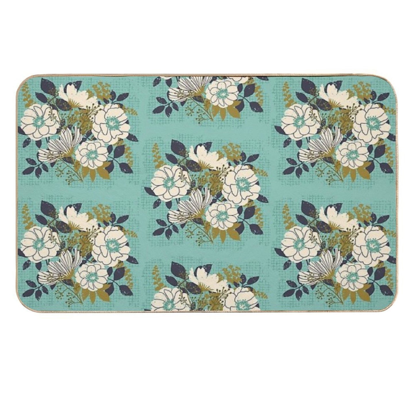 Floral Bouquet ~ on Turquoise Rapid-Drying Bath Mat