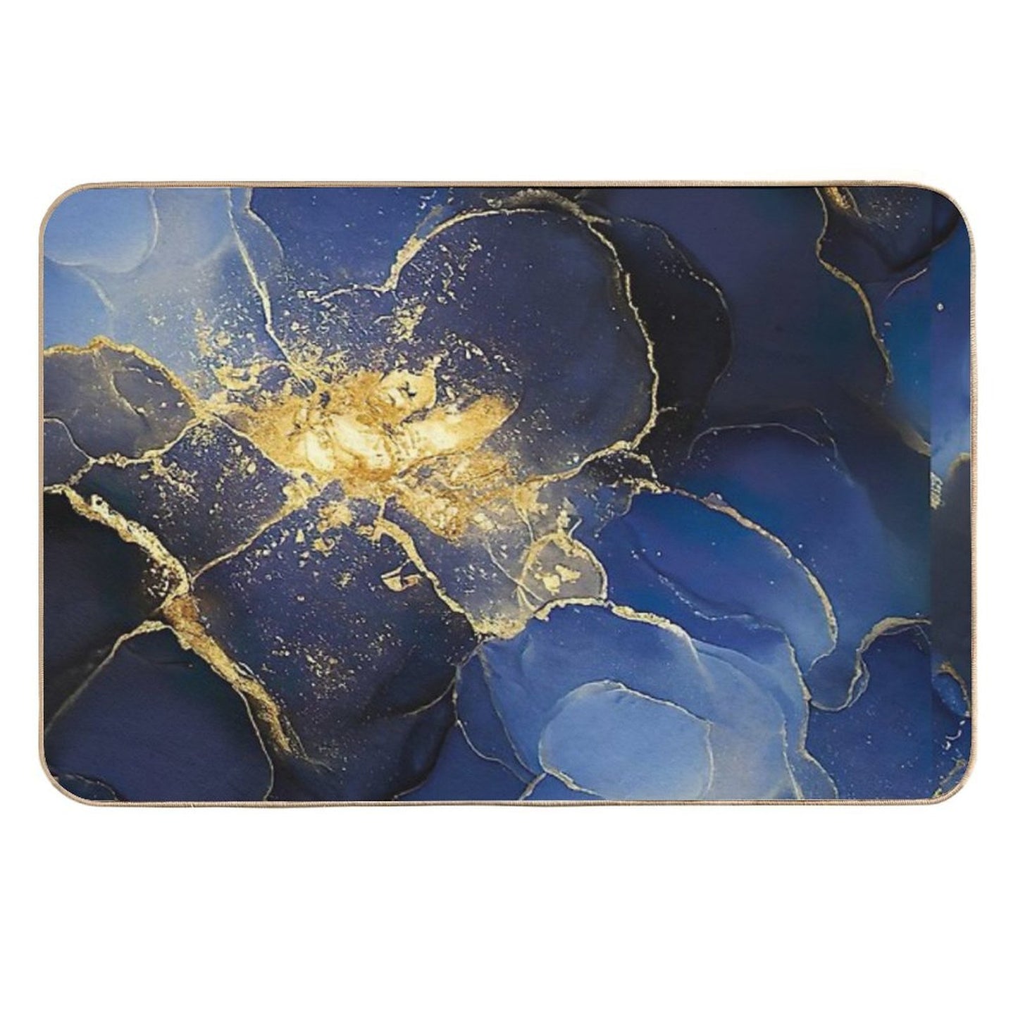 Garside Blue Abstract Marbling Easy Maintenance Bath Mat