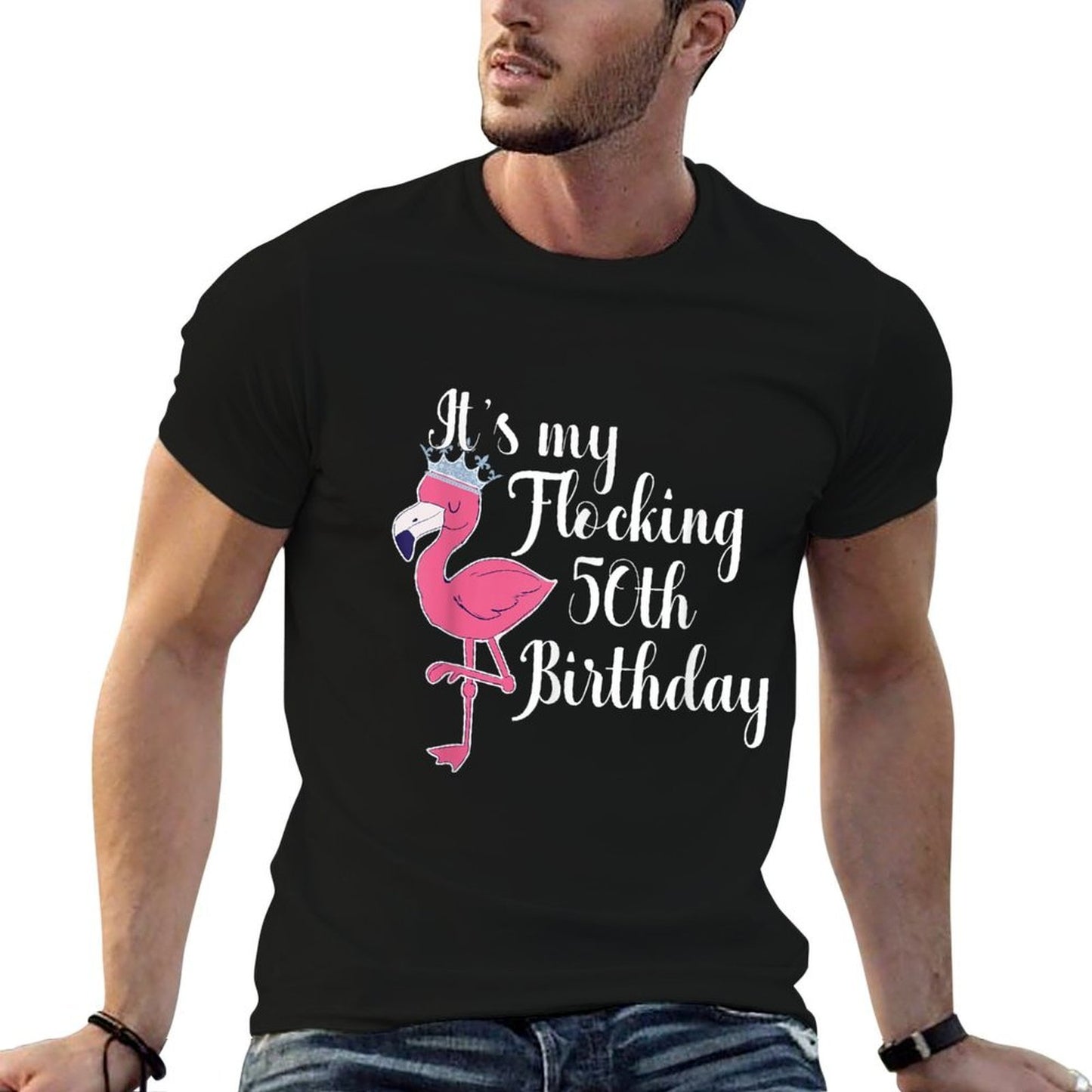 Flamingo 50th Birthday - It's My Flocking Birthday  Fade-proof Color T-Shirt