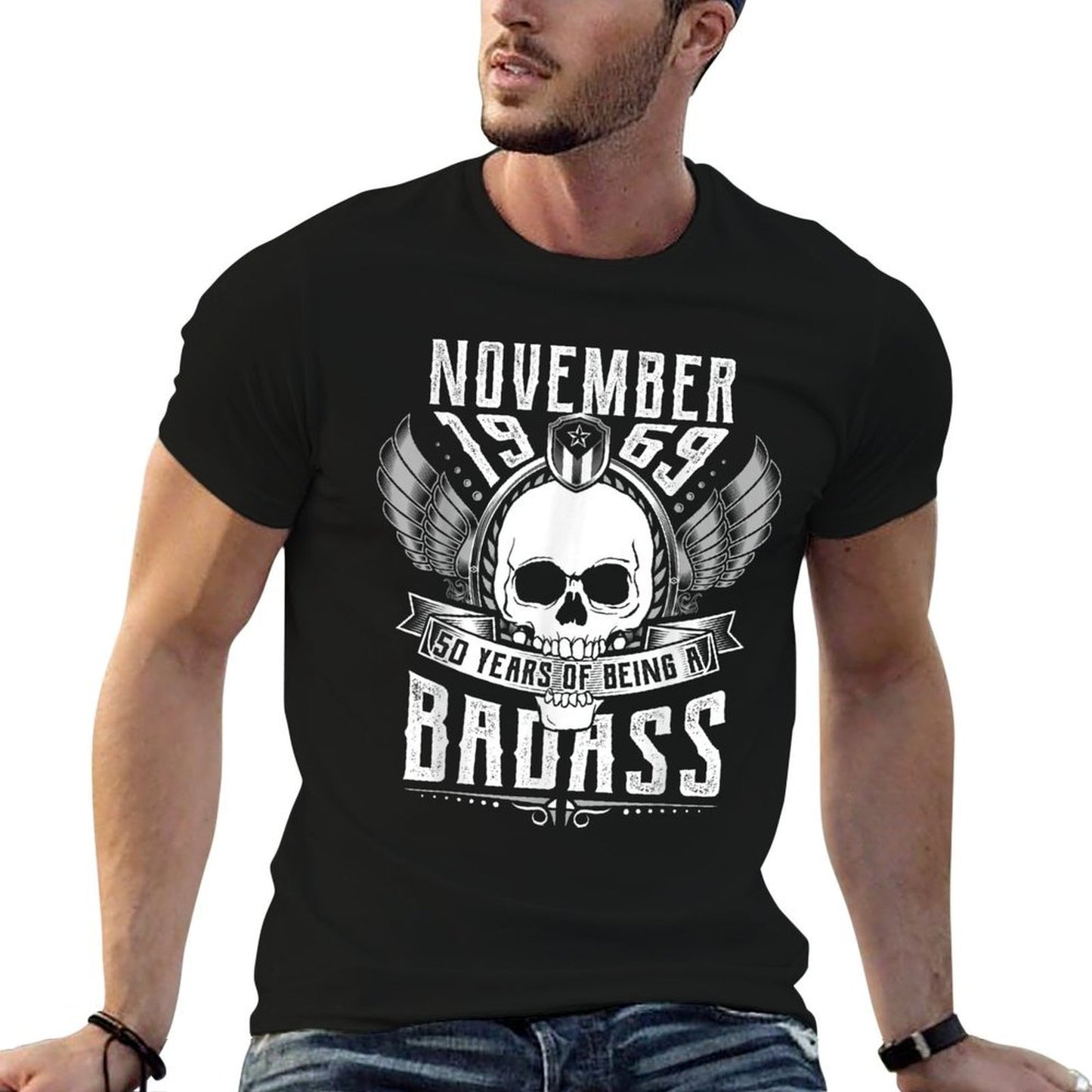 50th Birthday Gift November 1969, Badass Biker Style Graphic-printed T-Shirt