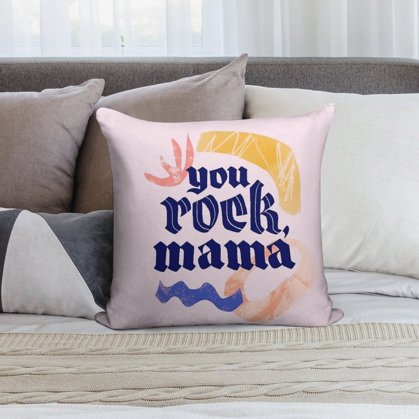 You Rock Mama Lettering Soft Bedroom Essential Throw Pillow