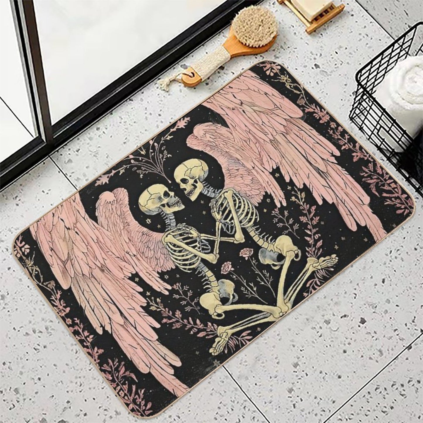 Pink Skeleton Angels And Roses Durable Bath Mat