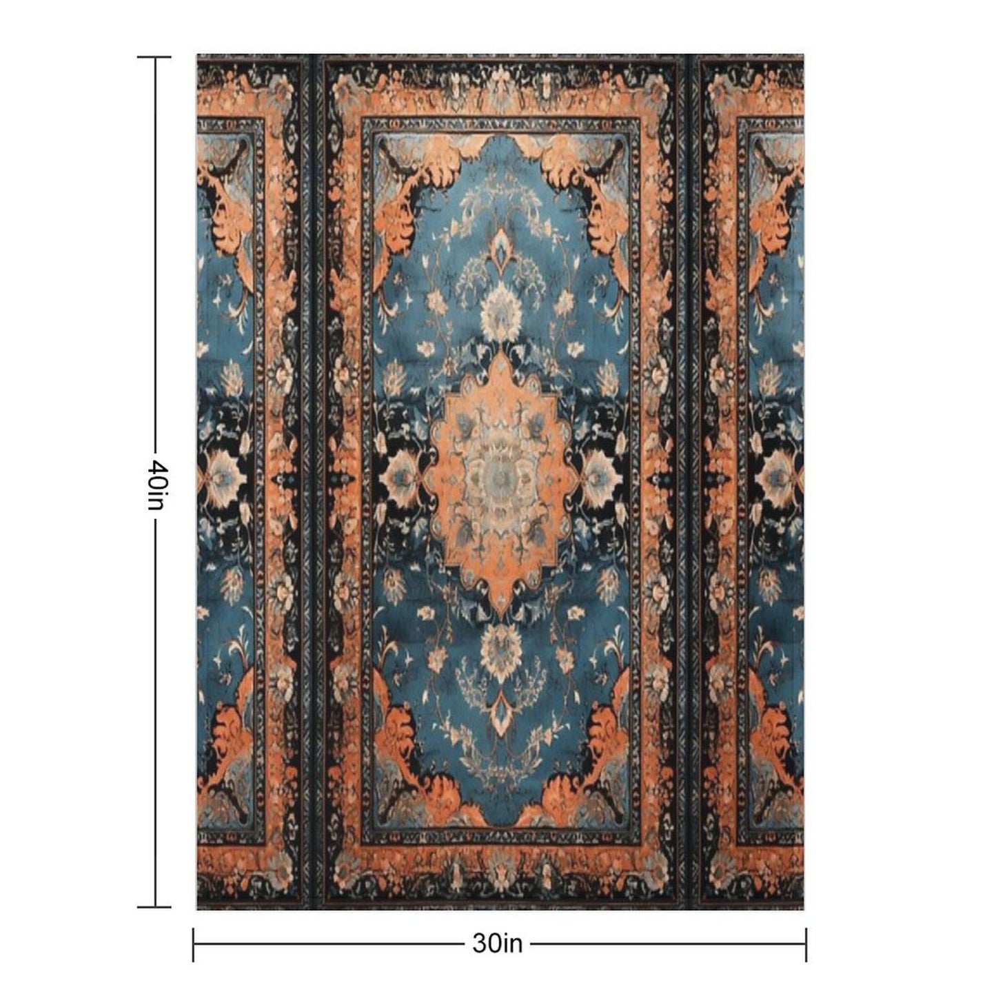 Orange Dark Azure Persian Carpet Machine-washable Throw Blanket