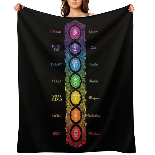 7 Chakra Symbols & Names - 62 VTBBG Shrink-resistant Throw Blanket