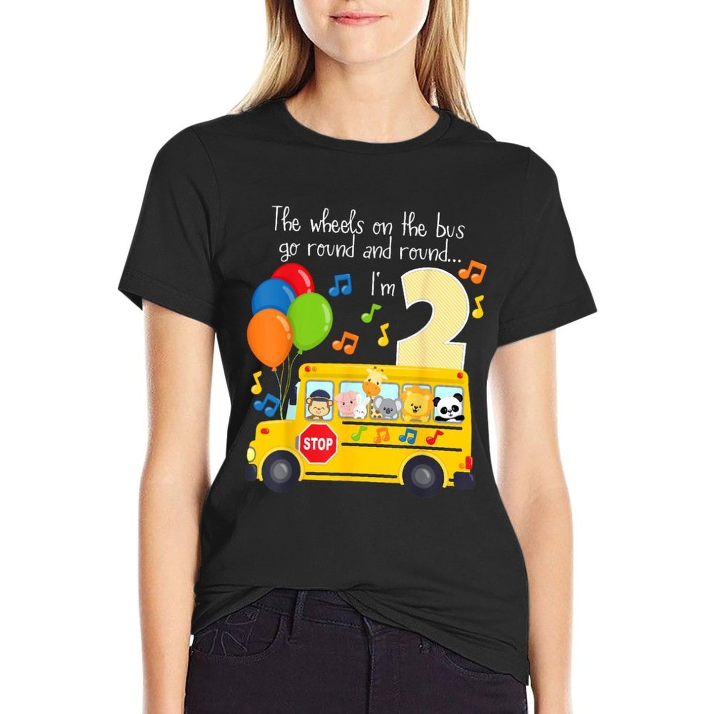 The Wheels On The Bus 2nd Birthday 2 Yrs Old Family Matching Heathered Texture T-Shirt
