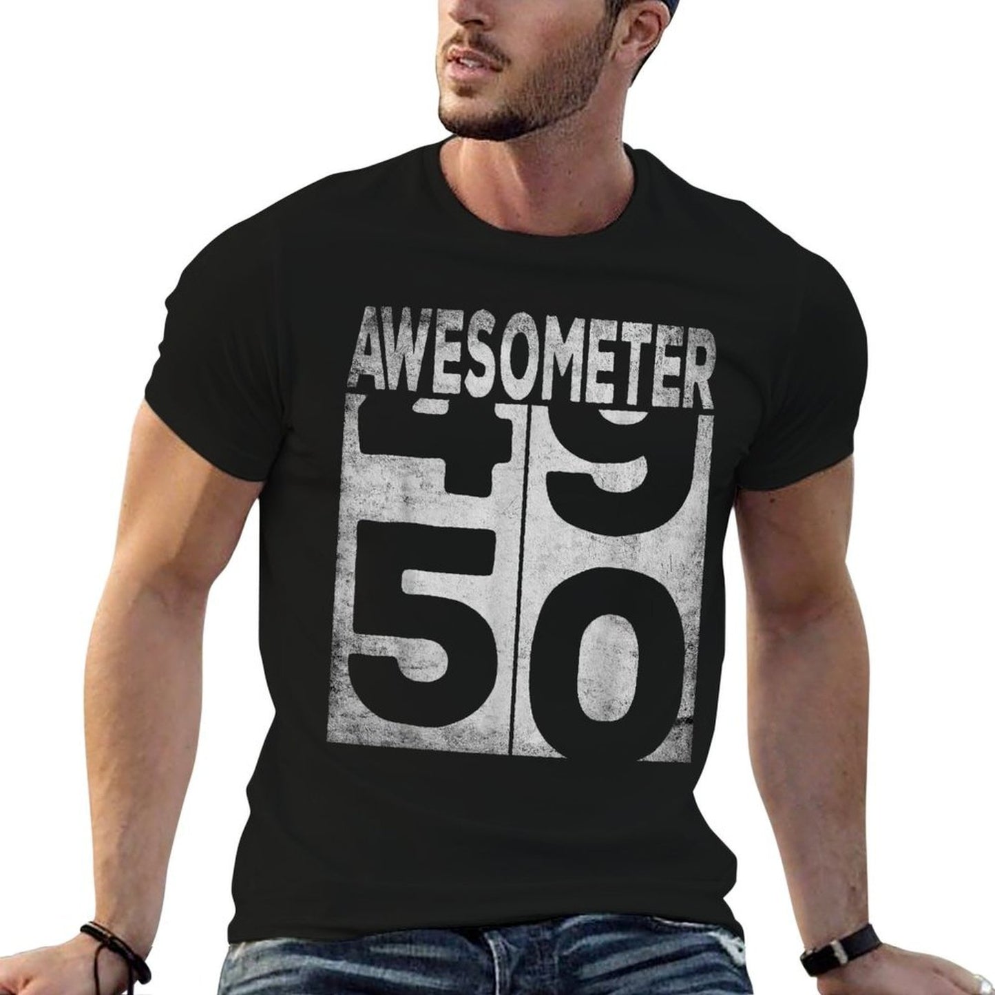 50 Year Old Bday Funny 50th Birthday 1974 Gag - AWESOMETER Rolled Sleeves T-Shirt
