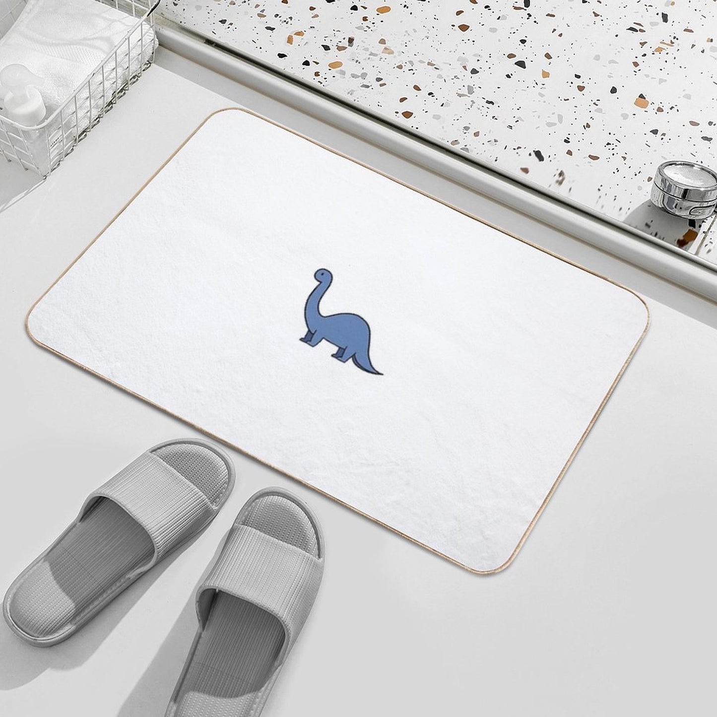 Cute Dinosaur Doodle - Blue Pet-Safe Bath Mat