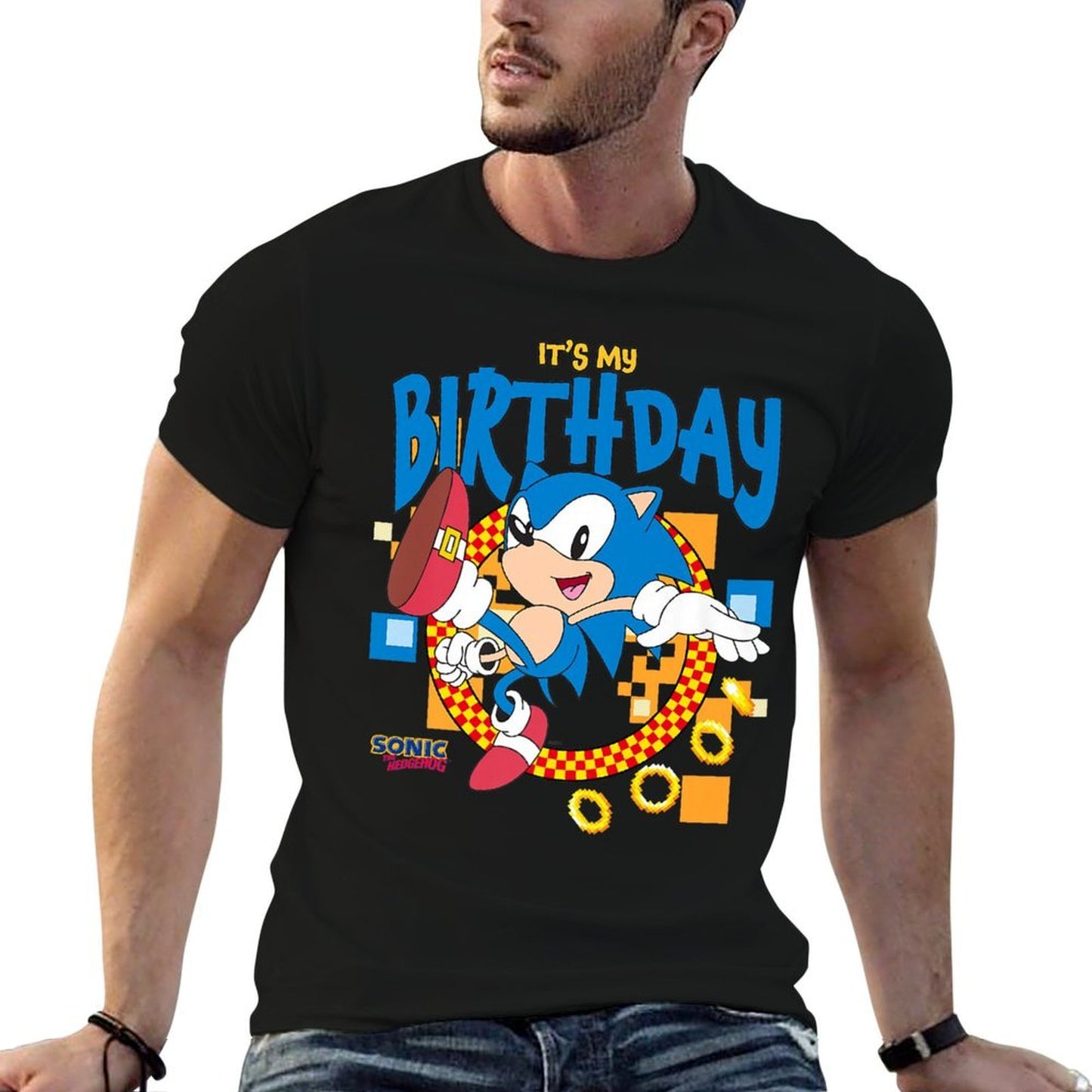 Sonic The Hedgehog Birthday Its My Birthday Cheering Sonic Premium  Fade-proof Color T-Shirt