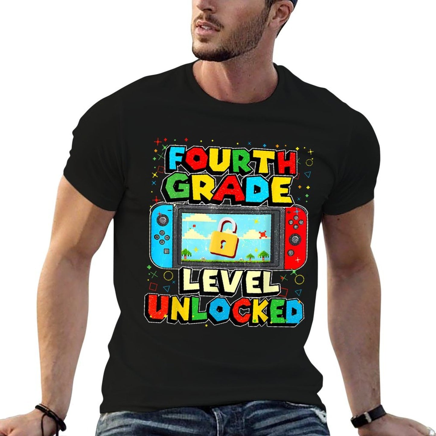 4th Grade Level Unlocked Funny Gamer Boys Back To School Wrinkle-resistant T-Shirt