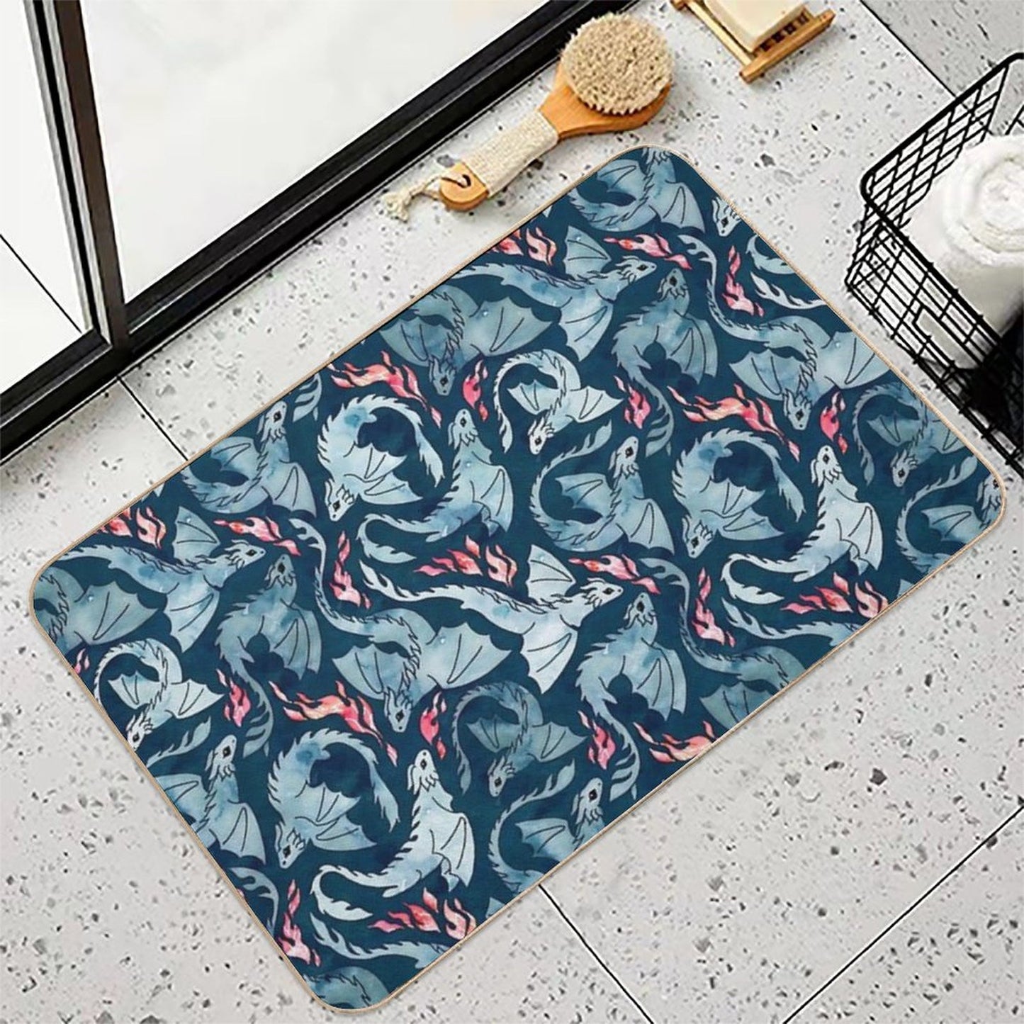 Dragon Fire Dark Blue Anti-Trip Bath Mat