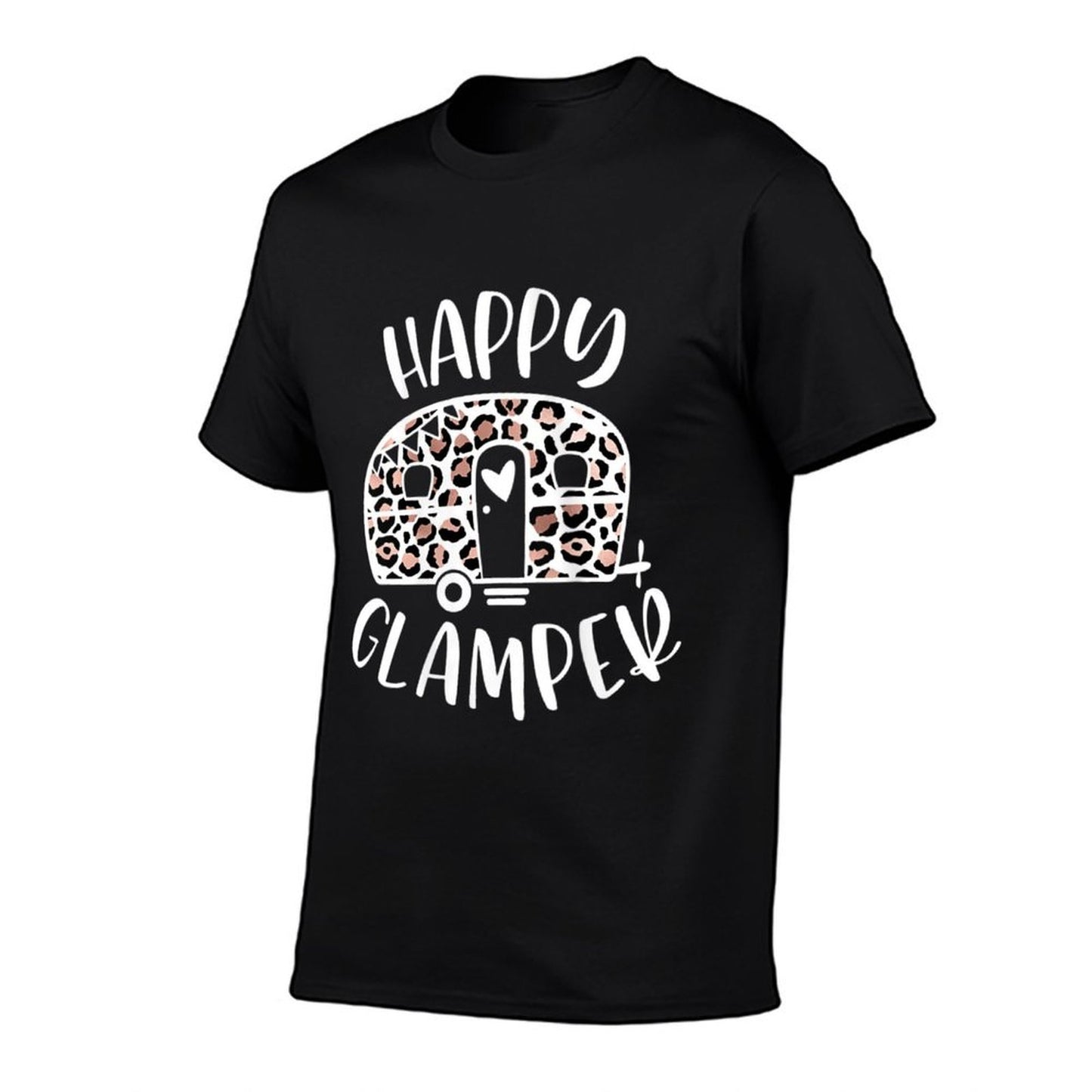 Womens Happy Glamper Trendy Leopard Camping Adventure Durable T-Shirt