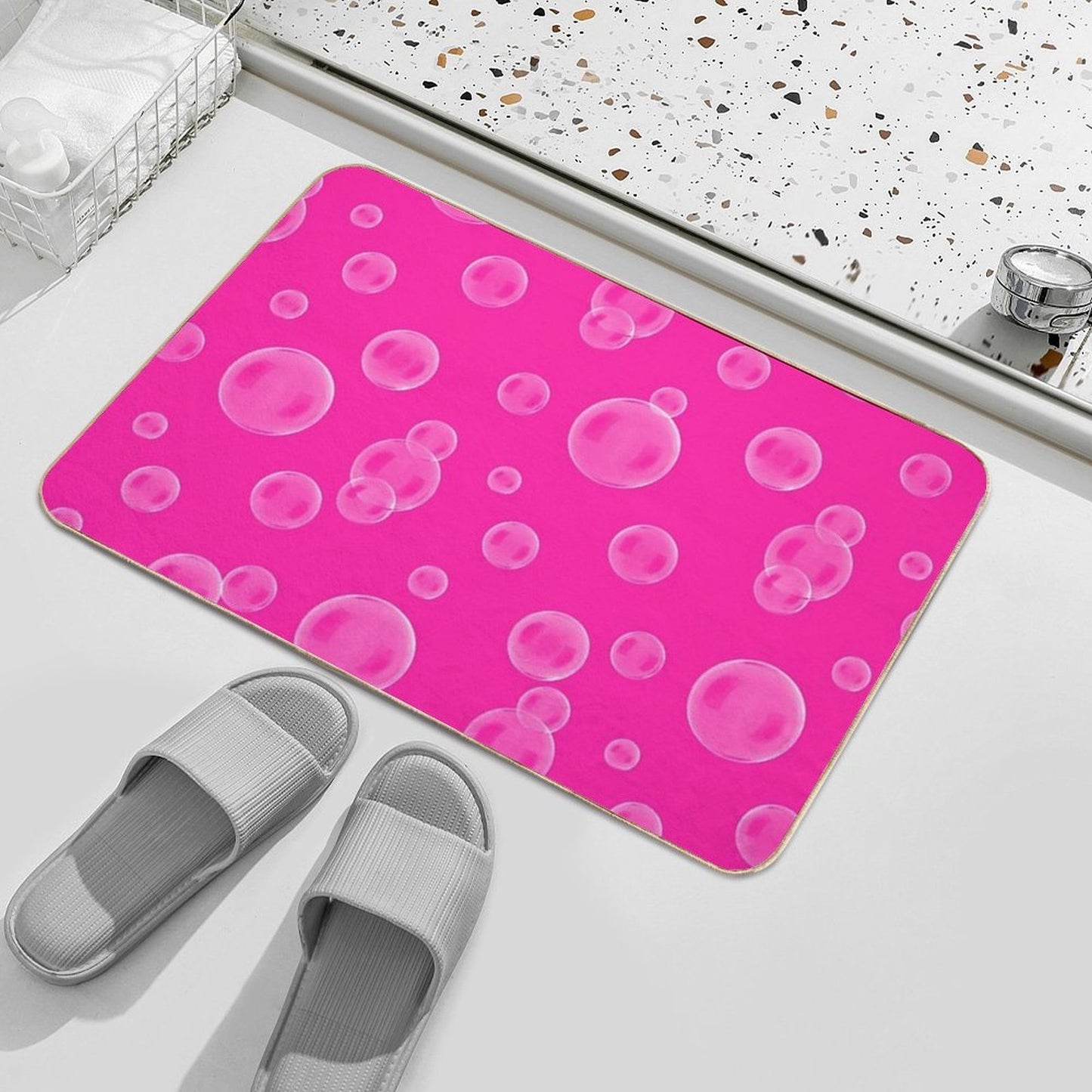 Pink Bubbles Circle Shapes Random Pattern Designs Odorless Bath Mat