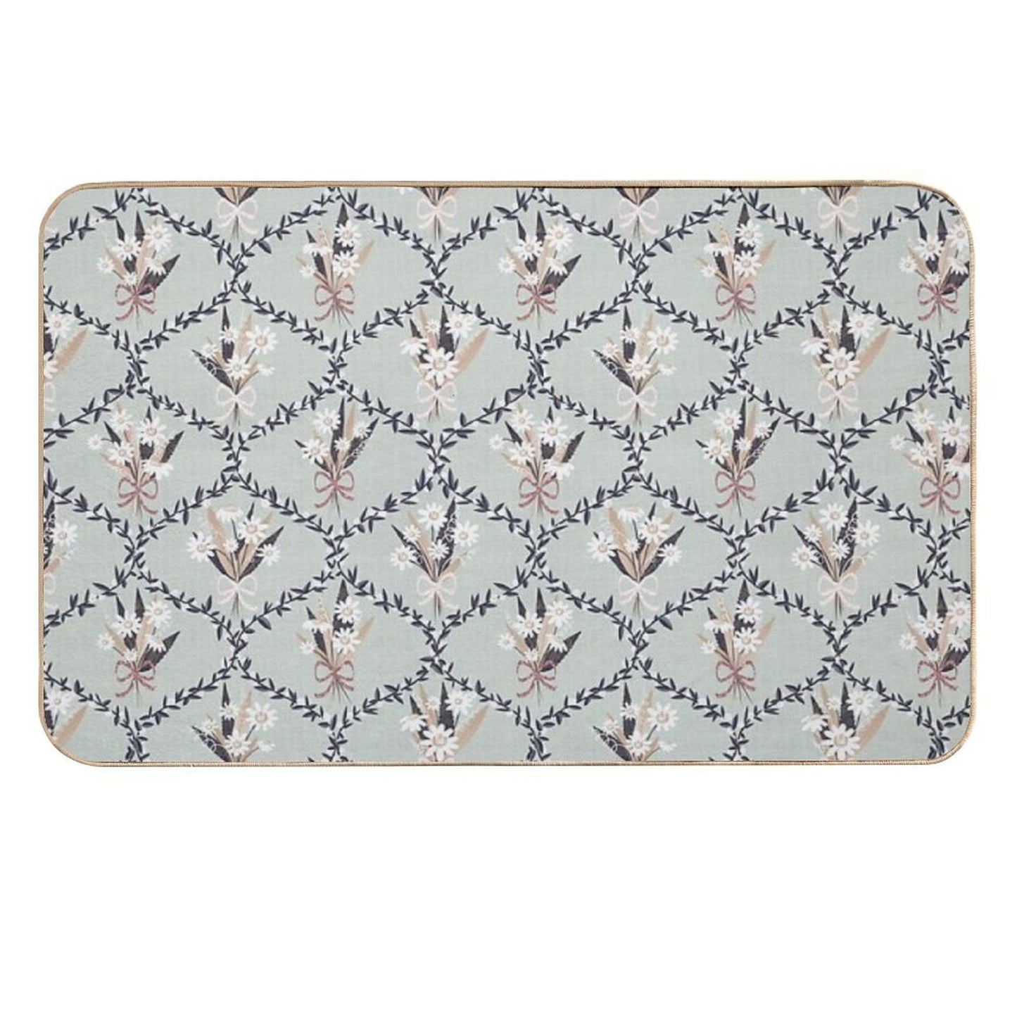 Daisy Bouquet Seamless Pattern – Vintage Floral Wreath Design on Sage Green Versatile Bath Mat