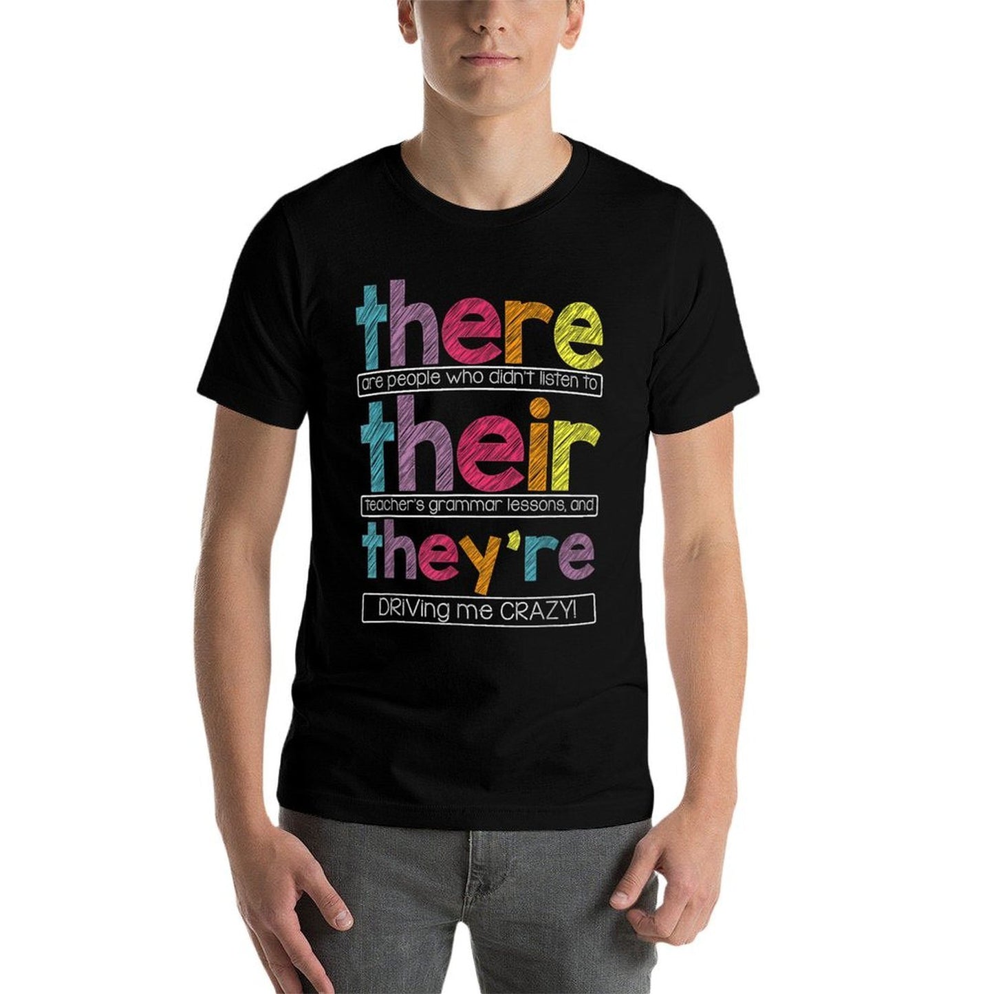 There Their Theyre English Grammar Teacher Funny Humor Ribbed Collar T-Shirt