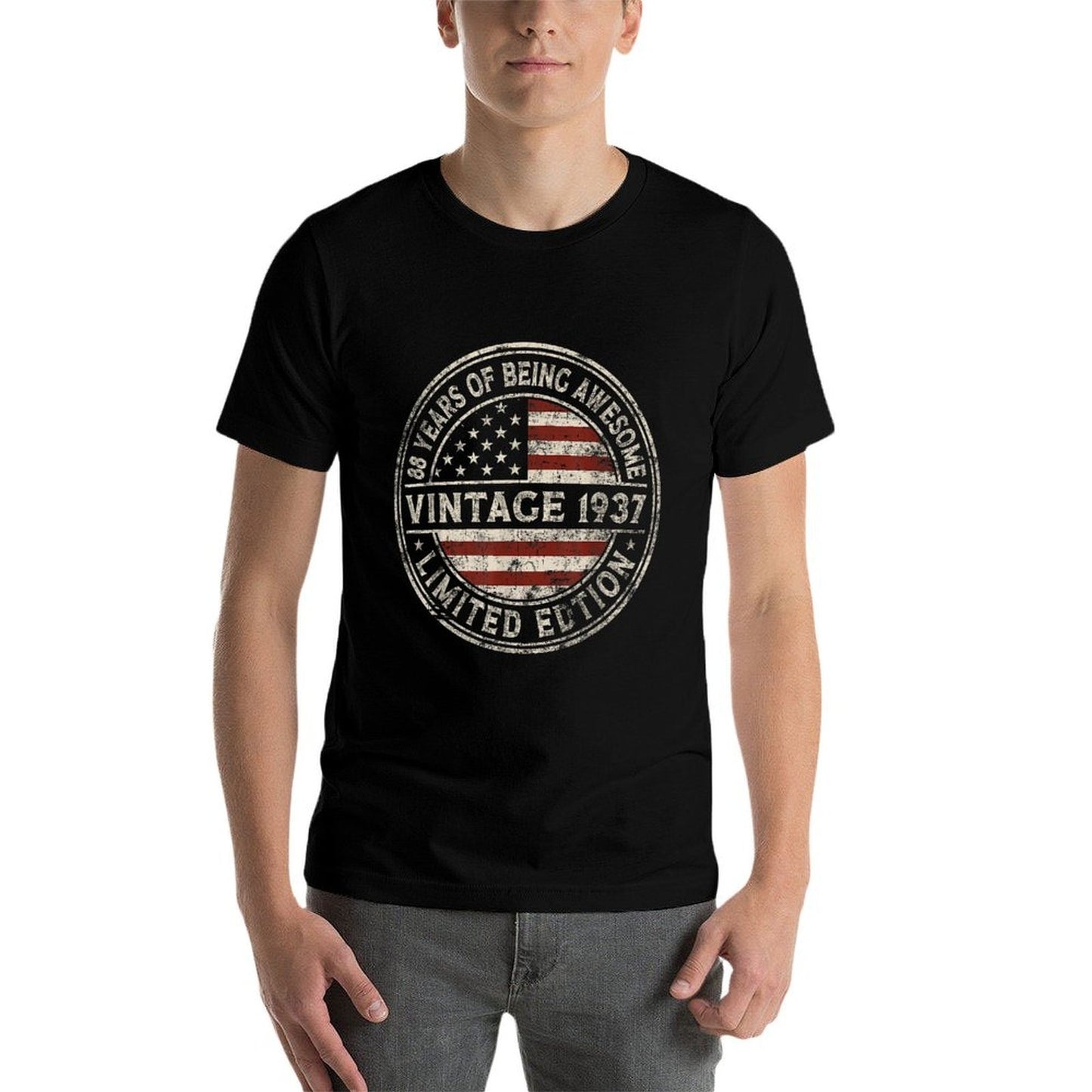 88th Birthday Vintage 1937 Limited Edition American Rolled Sleeves T-Shirt