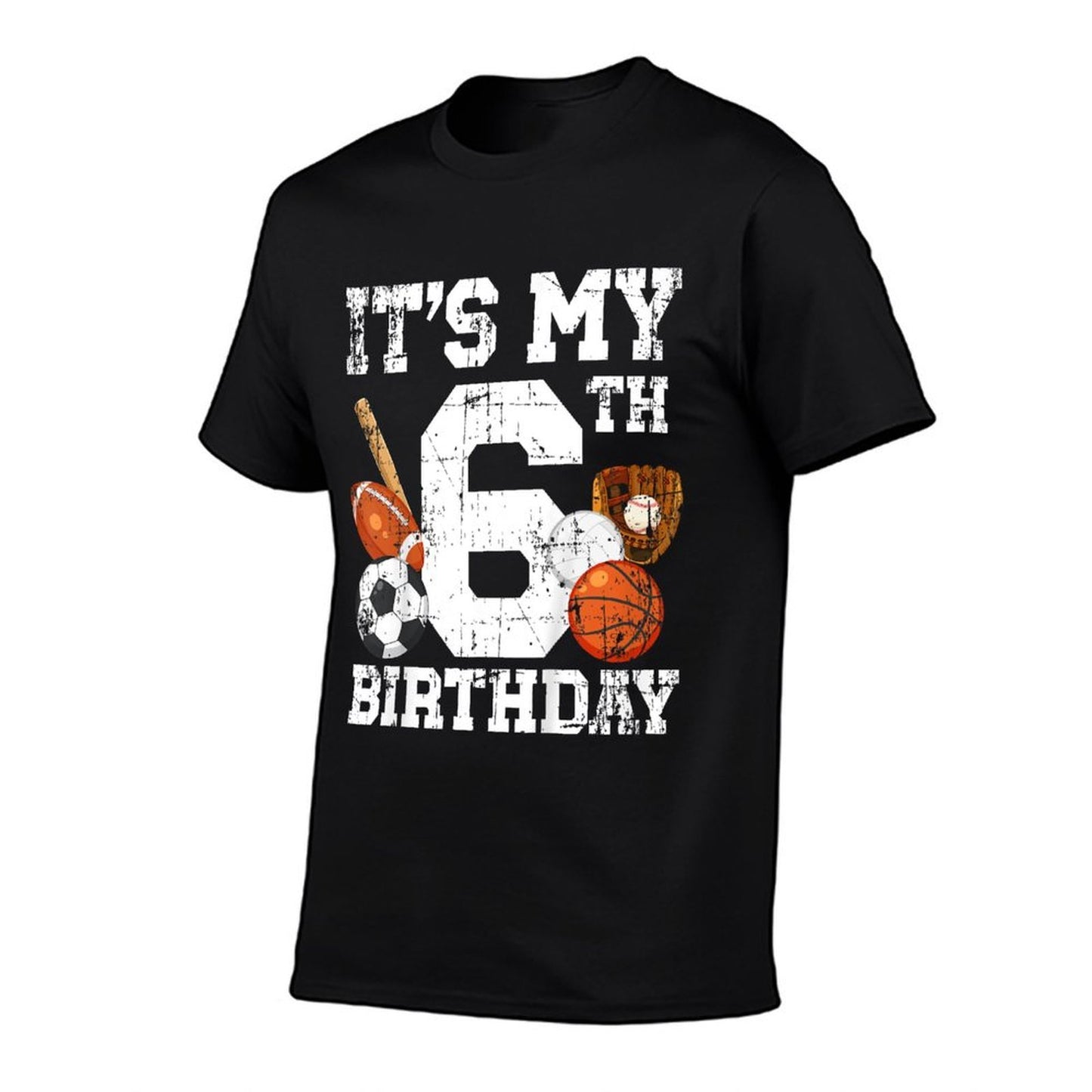 6 Year Old Sports Birthday Theme Sixth Bday Kids 2T Black Sports Birthday Ribbed Collar T-Shirt