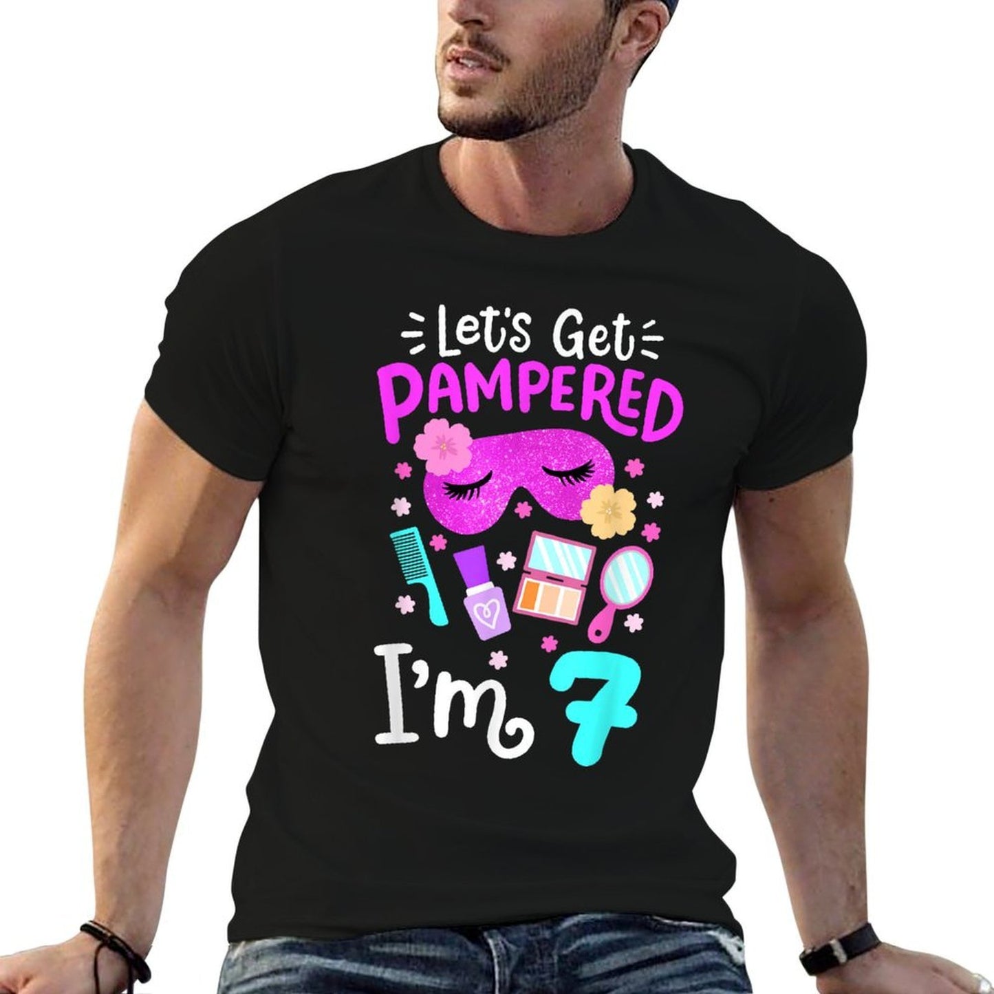 Spa Birthday Party Let's Get Pampered I'm 7 Girls 7th Bday Polyester Blend T-Shirt