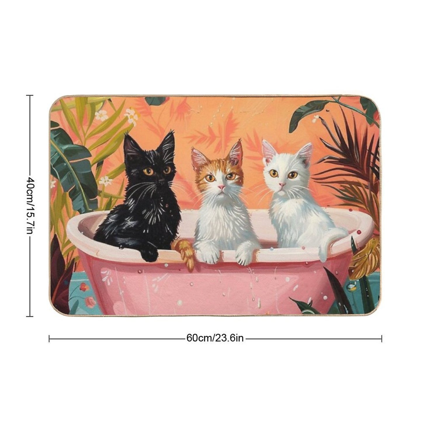 3 Cats In The Bathroom Illustration Long-Lasting Bath Mat