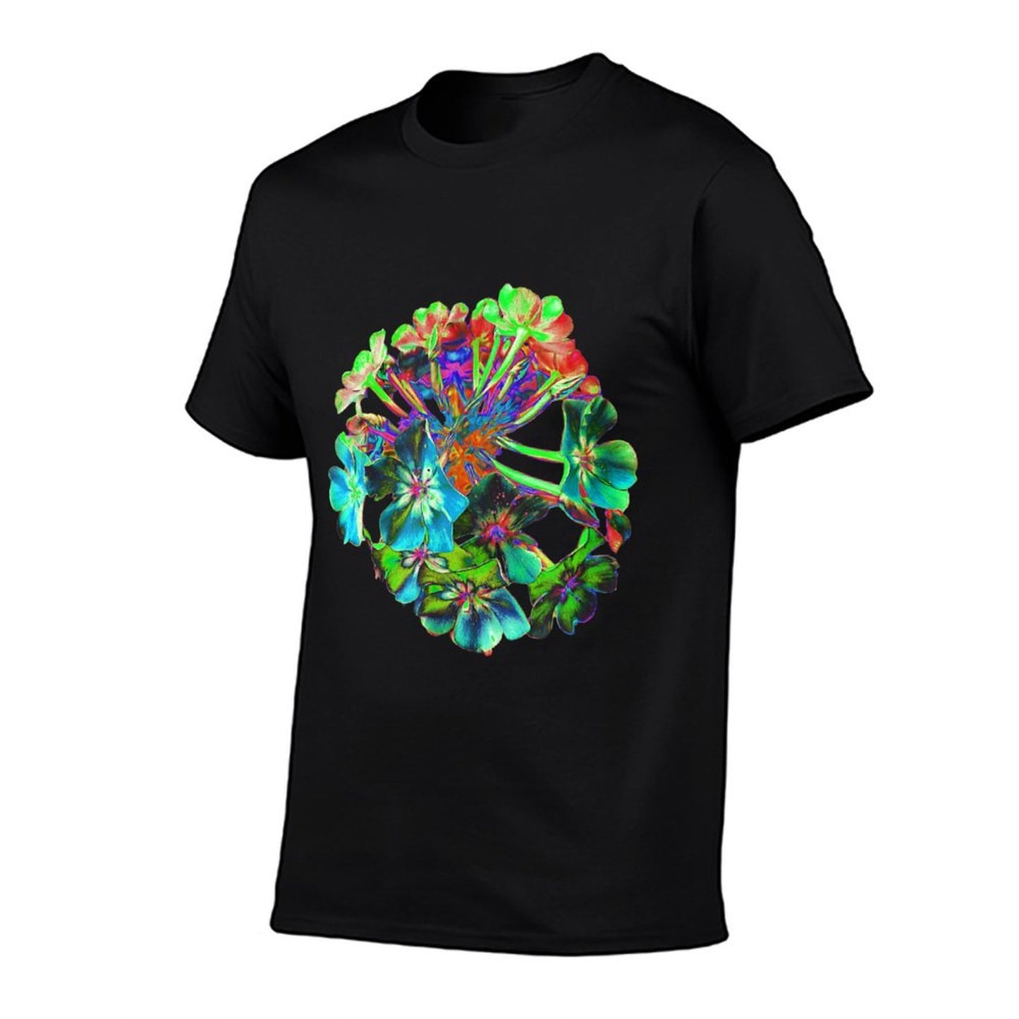 Blooming Blue And Lime Green Flowers Cotton T-Shirt