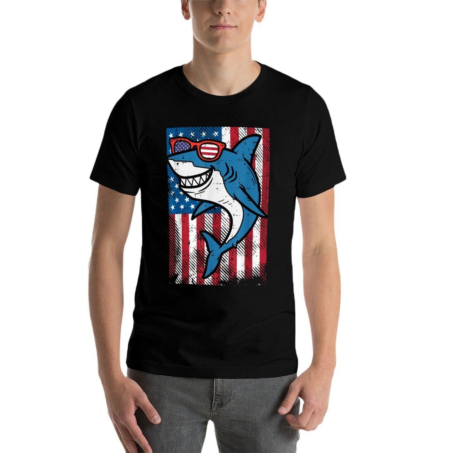 4th July Shark US Independence Day America Men Boys Kid Cotton T-Shirt