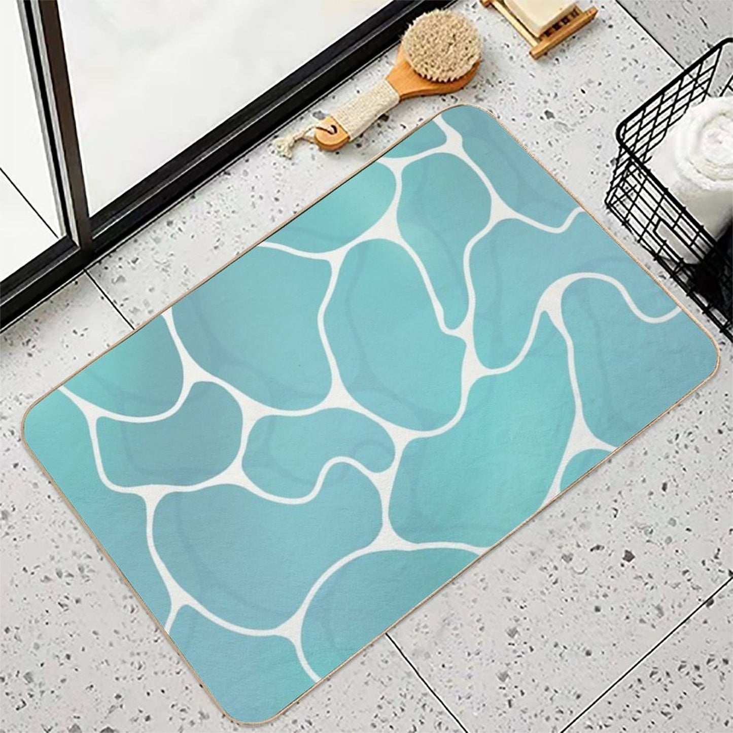 Blue Water Ocean Illustration Fade-Resistant Bath Mat