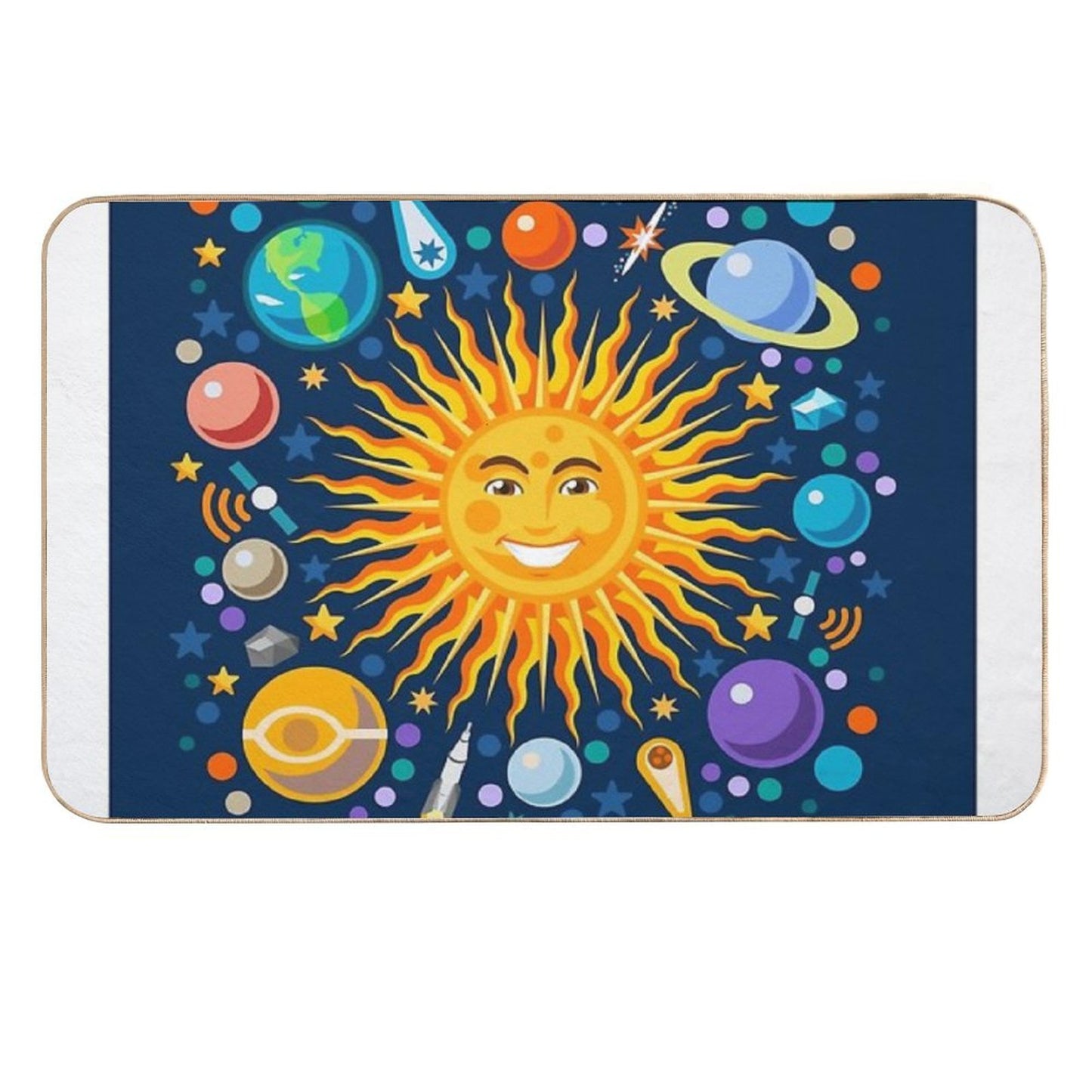 Solar System Smiling Sun Universe Easy Maintenance Bath Mat