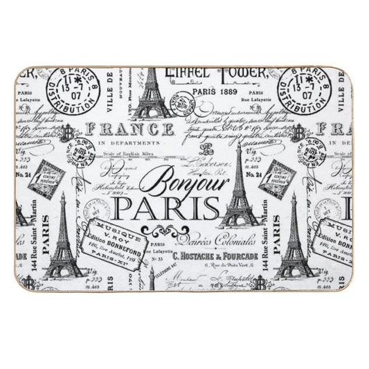 Vintage Paris Black And White Nostalgic Pattern  Eco-Friendly Bath Mat