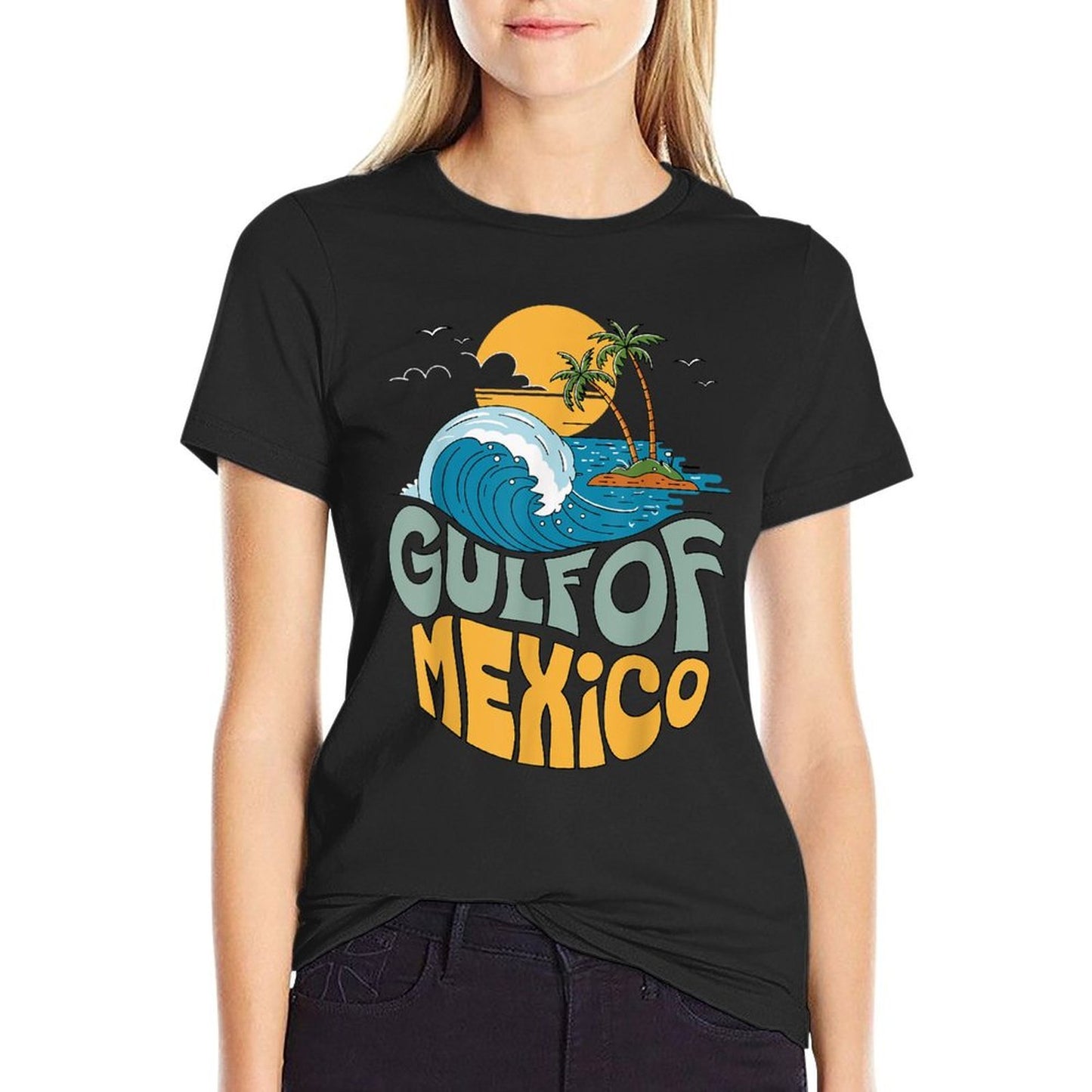 Gulf of Mexico Retro Beach Trip Golfo De México Men Women  Fade-proof Color T-Shirt