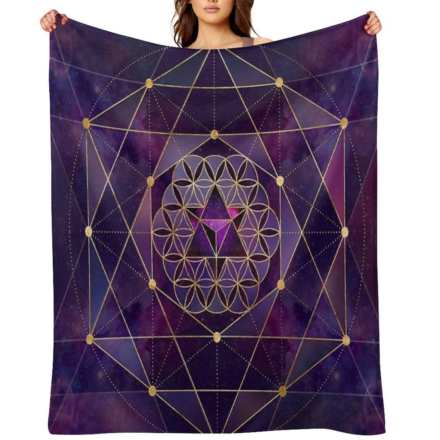 Merkabah in Flower of Life - Sacred Geometry Travel-friendly Throw Blanket