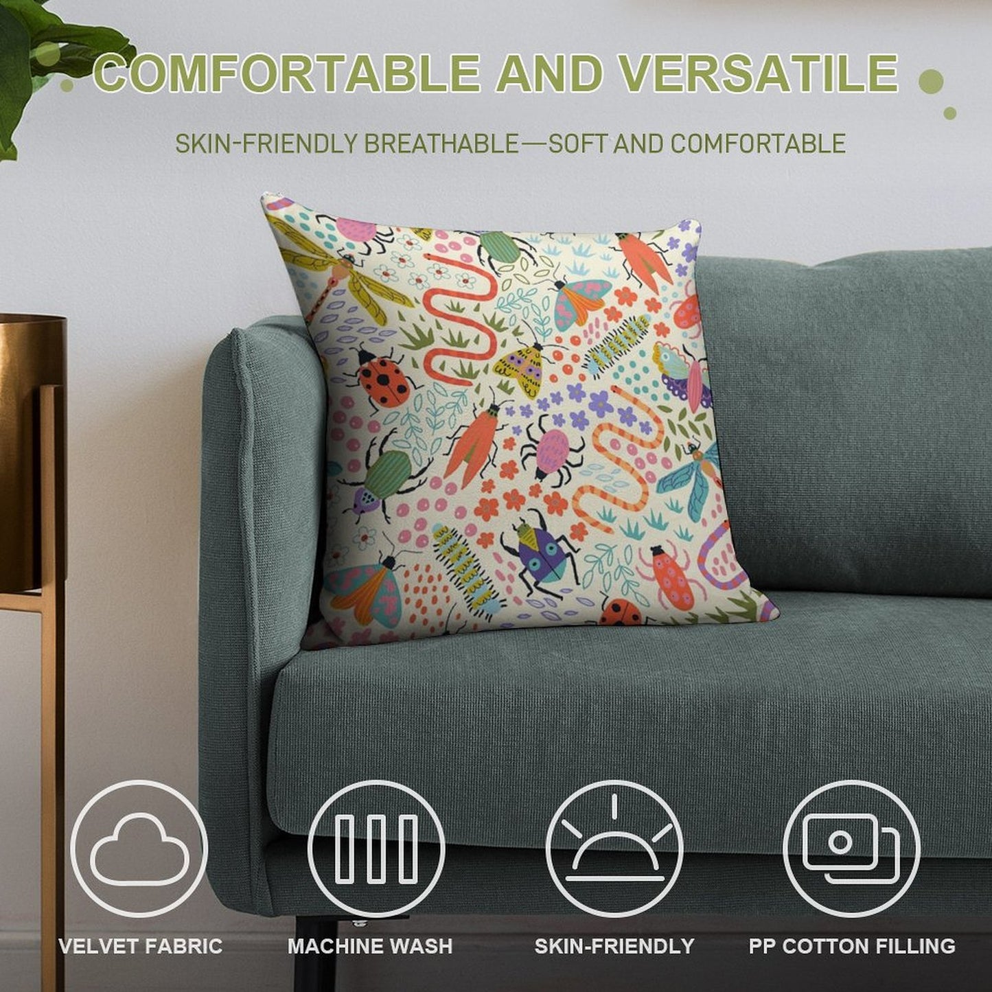 Doodle Bug Garden Soft Ultra-Soft Texture Throw Pillow