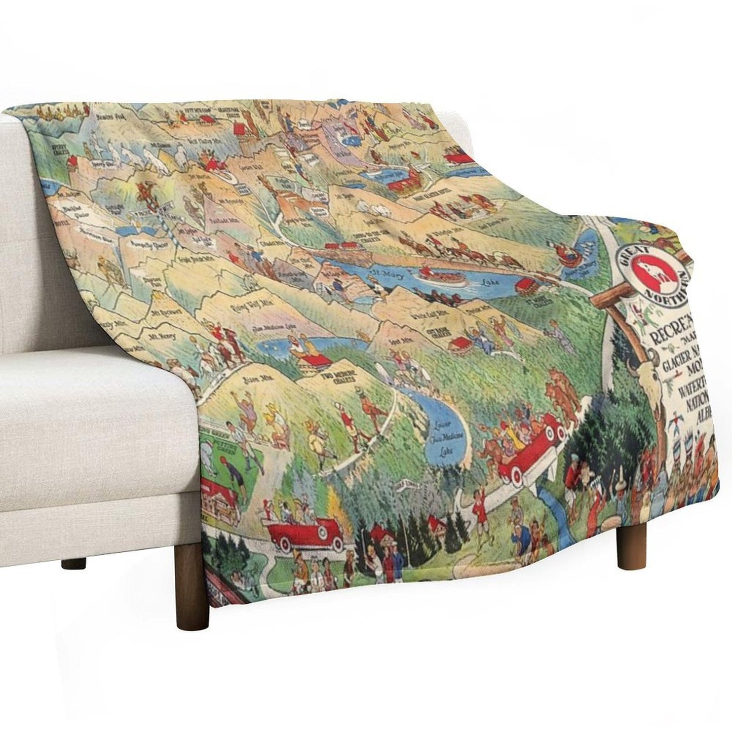Old Glacier National Park Map (1925) Vintage Montana Natural Reserve Atlas Quick-dry Throw Blanket