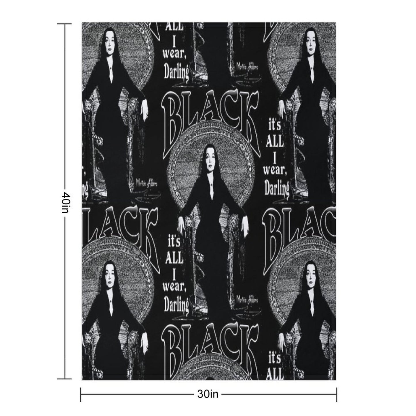 BLACK- It's All I Wear- Morticia Addams Gift-ready Throw Blanket