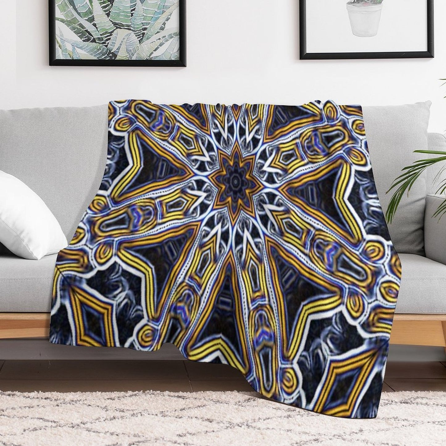Mandala Eight Petal Talisman Yellow Plush Throw Blanket
