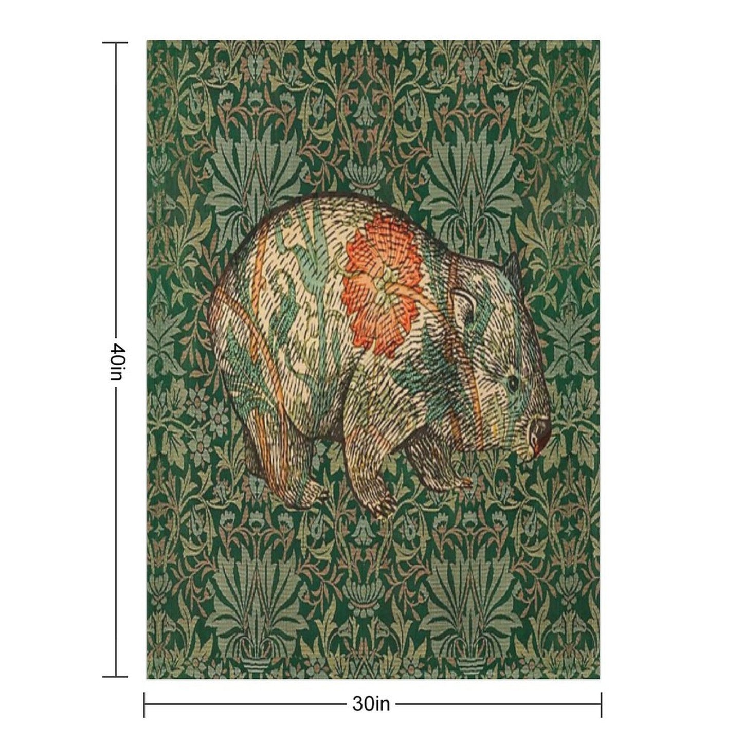 Rossetti's Wombat in Green Flower Garden Shrink-resistant Throw Blanket
