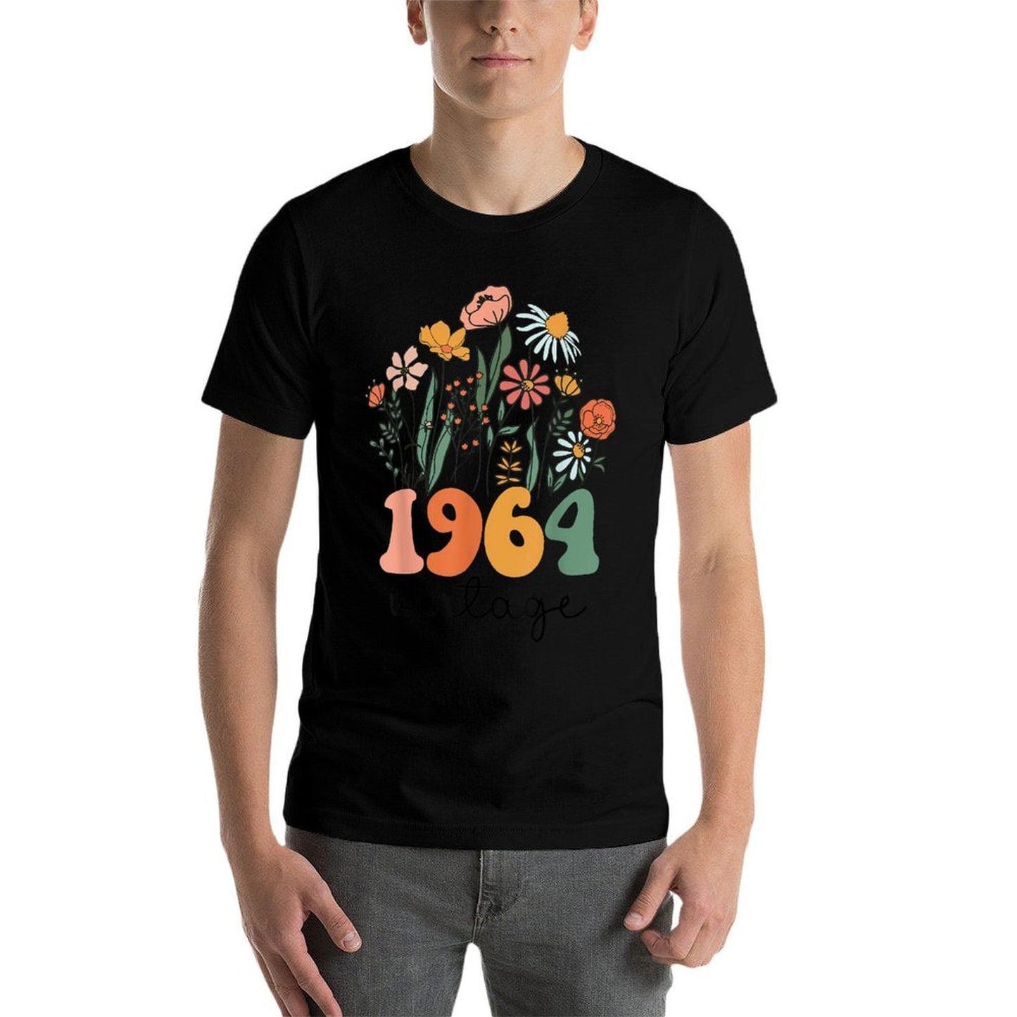 61 Years Old Vintage 1964 61st Women Birthday Wildflower Heathered Texture T-Shirt
