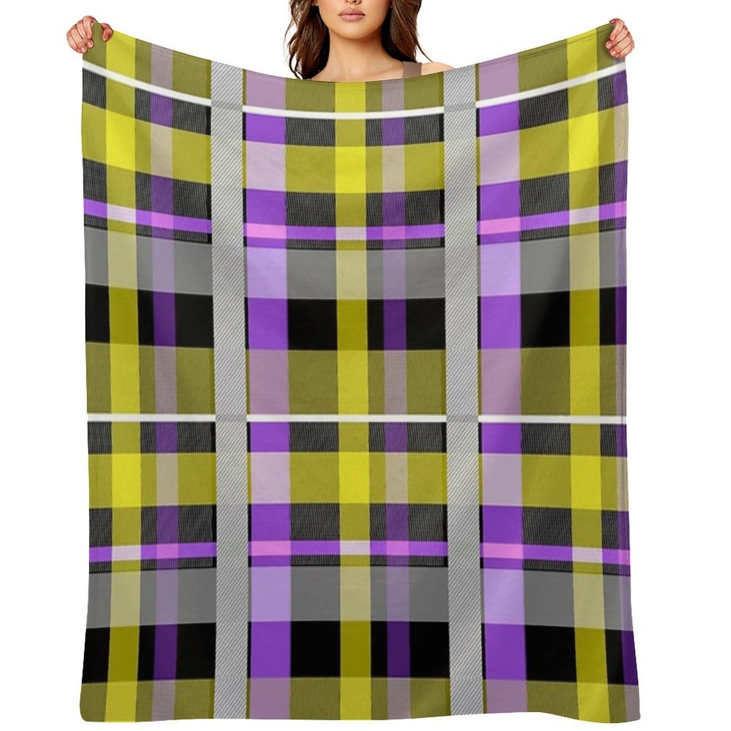 Nonbinary Flag Check Machine-washable Throw Blanket