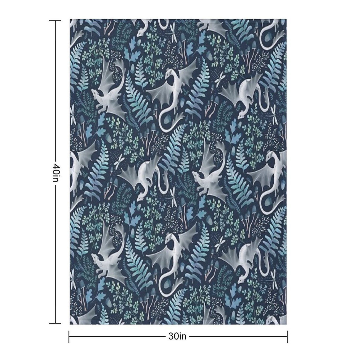 Forest Dragons in Shades of Blue And Green on Navy Blue Travel-friendly Throw Blanket