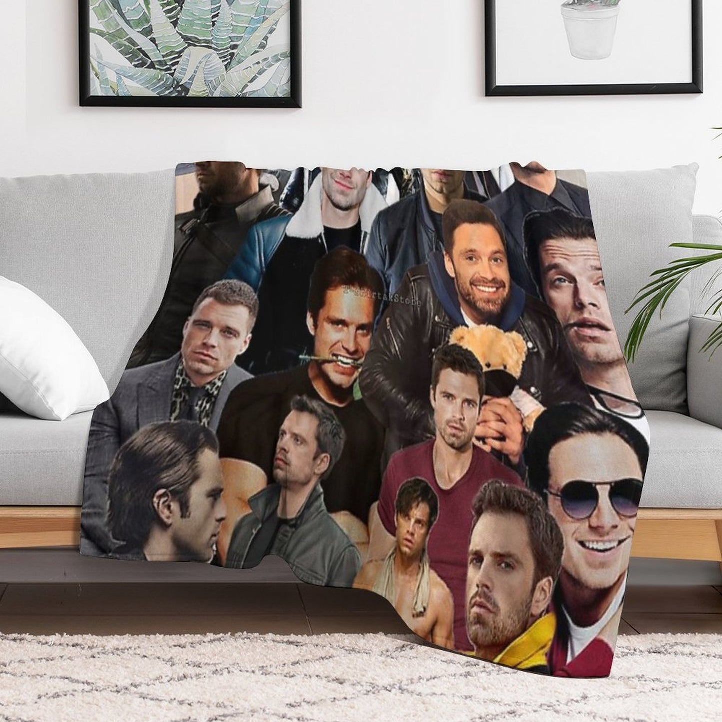 Sebastian Stan Photo Collage Quick-dry Throw Blanket